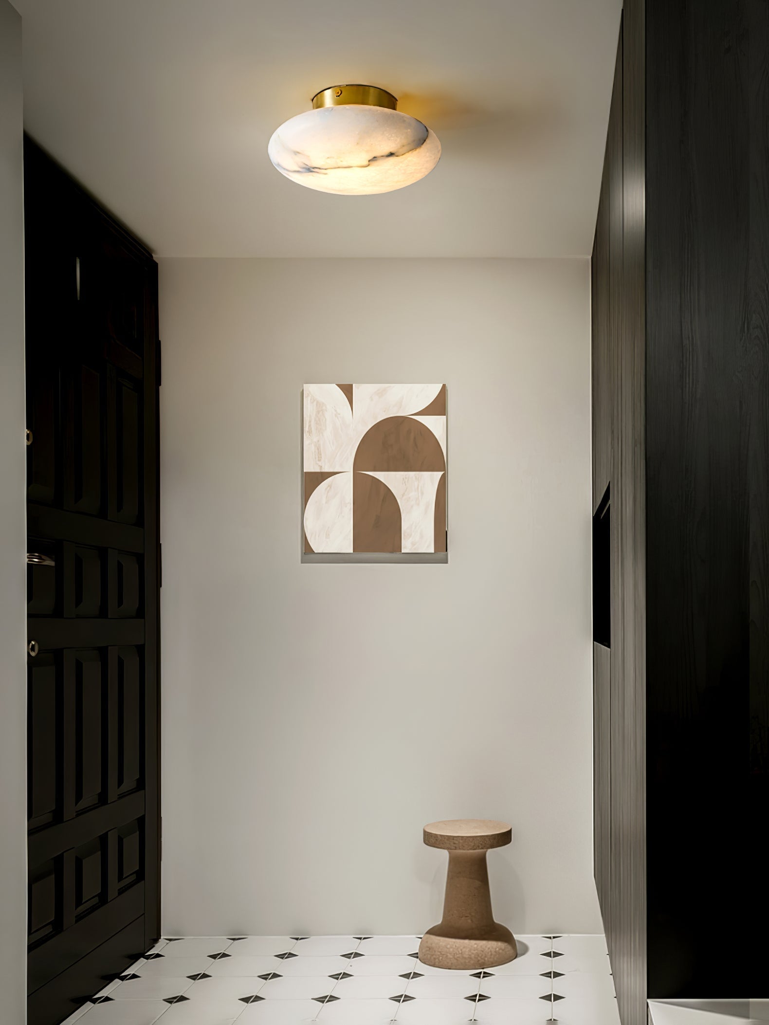 Alabaster Oval Ceiling Lamp - ∅ 7.9″ x H 3.9″Brass & WhiteWarm LightJoyfuzzy