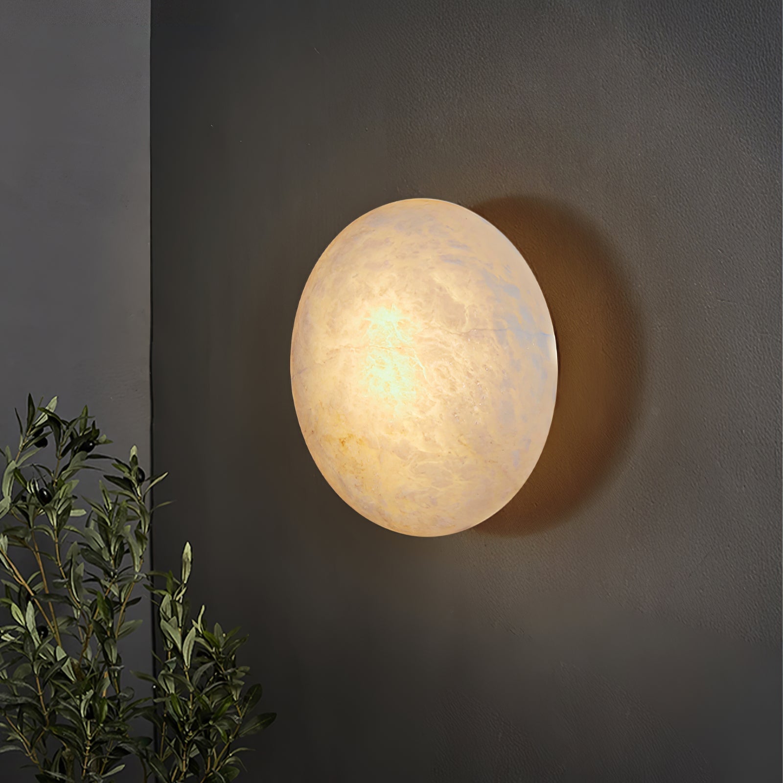 Alabaster Oval Ceiling Lamp - ∅ 7.9″ x H 3.9″Brass & WhiteWarm LightJoyfuzzy