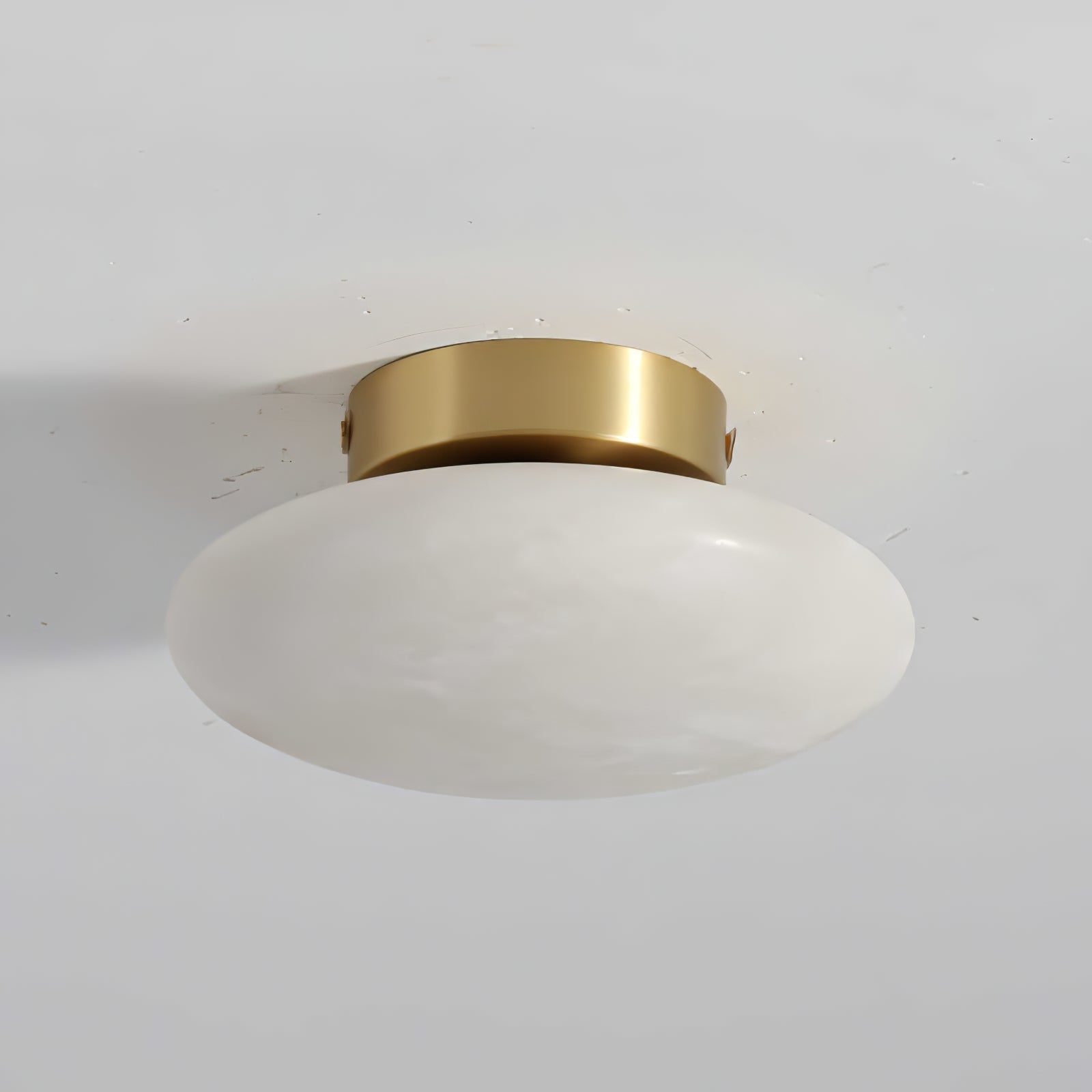 Alabaster Oval Ceiling Lamp - ∅ 7.9″ x H 3.9″Brass & WhiteWarm LightJoyfuzzy