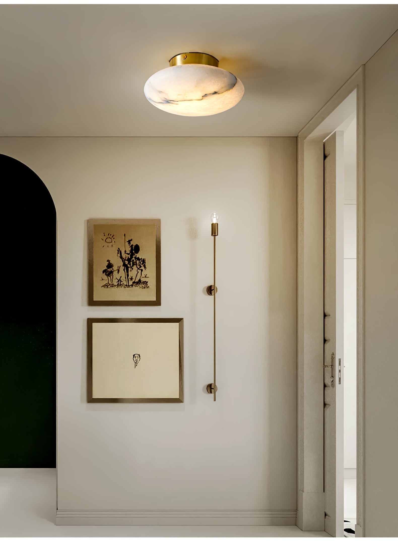 Alabaster Oval Ceiling Lamp - ∅ 7.9″ x H 3.9″Brass & WhiteWarm LightJoyfuzzy