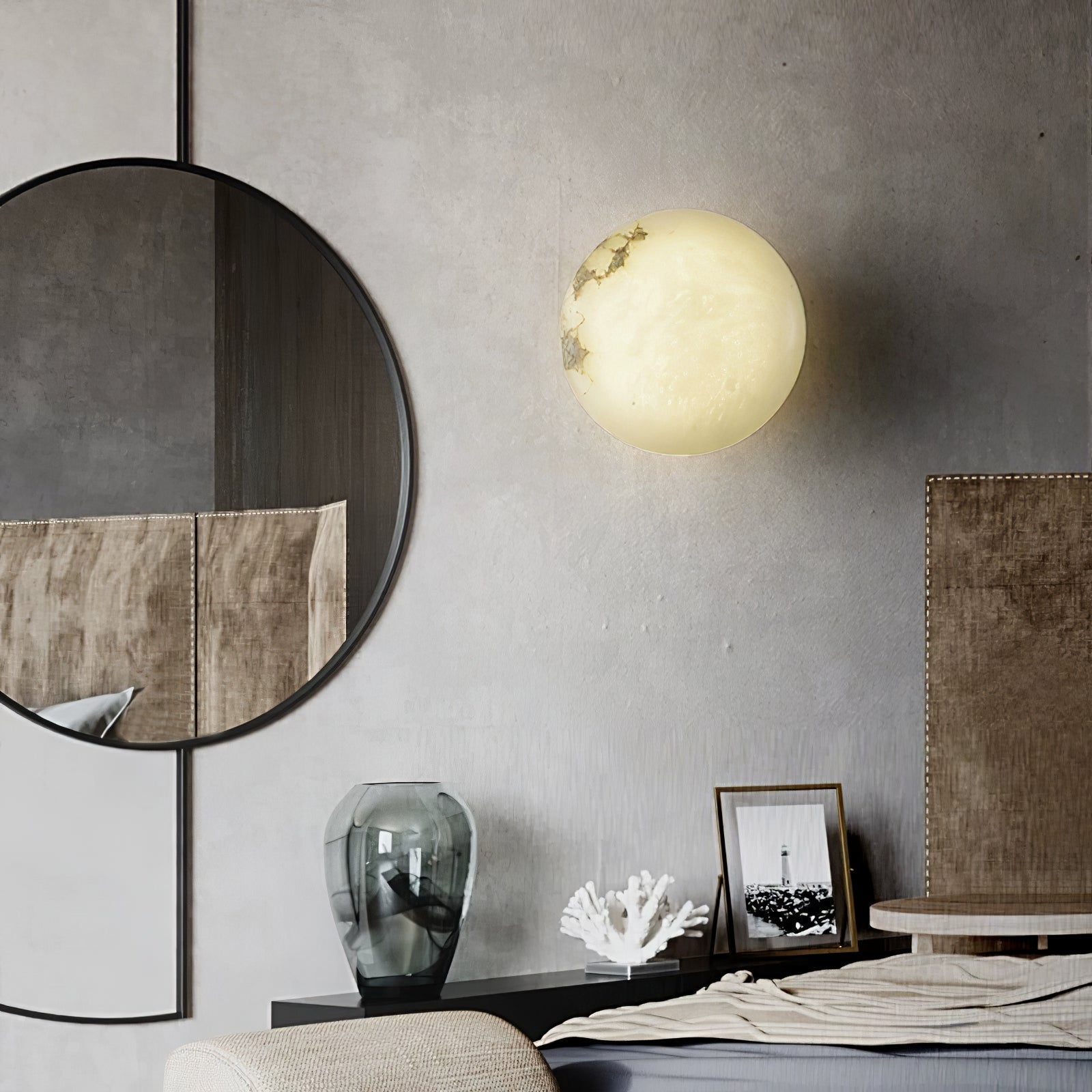 Alabaster Oval Ceiling Lamp - ∅ 7.9″ x H 3.9″Brass & WhiteWarm LightJoyfuzzy