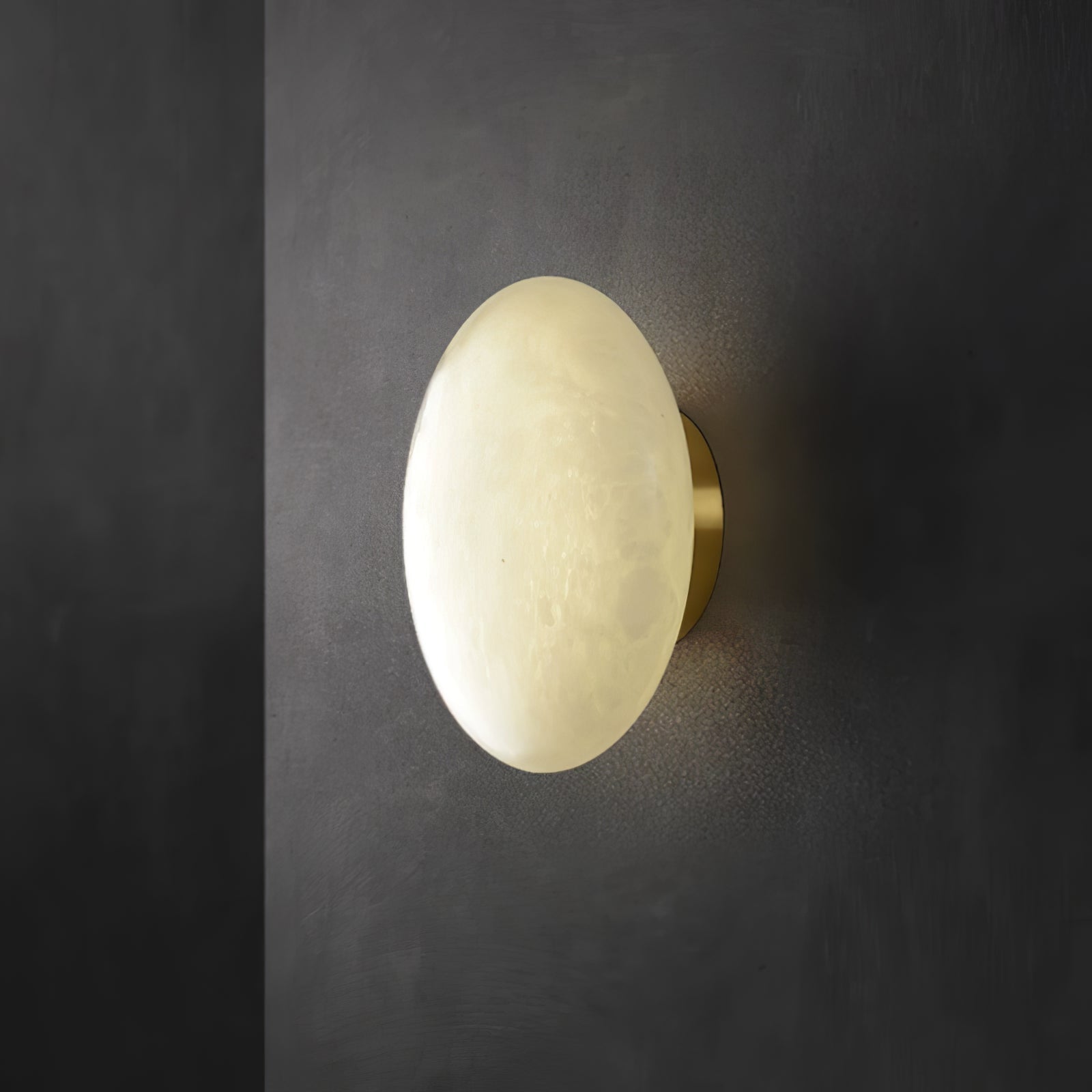 Alabaster Oval Ceiling Lamp - ∅ 7.9″ x H 3.9″Brass & WhiteWarm LightJoyfuzzy