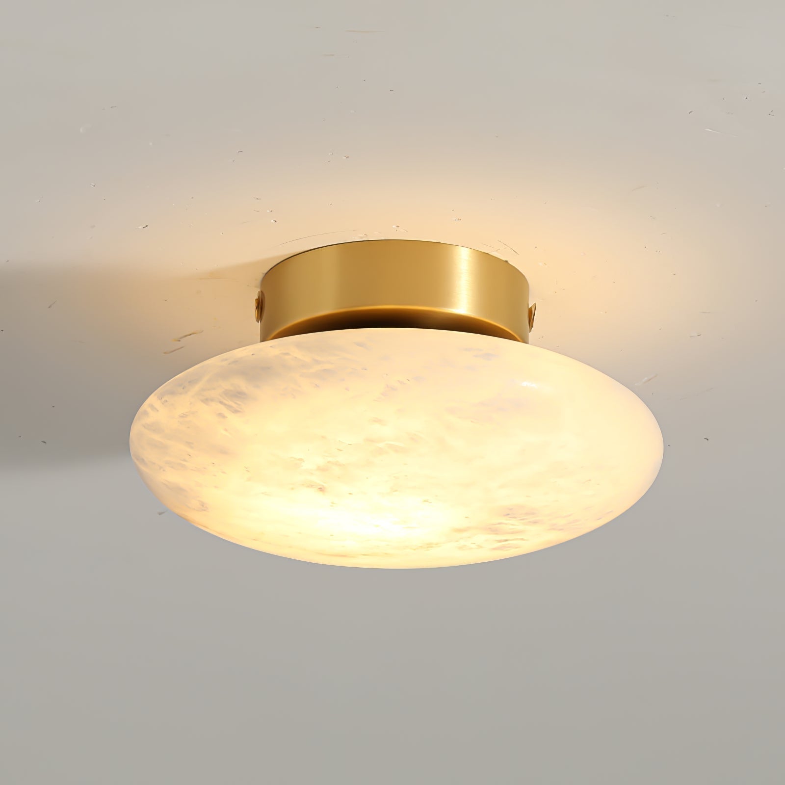 Alabaster Oval Ceiling Lamp - ∅ 7.9″ x H 3.9″Brass & WhiteWarm LightJoyfuzzy