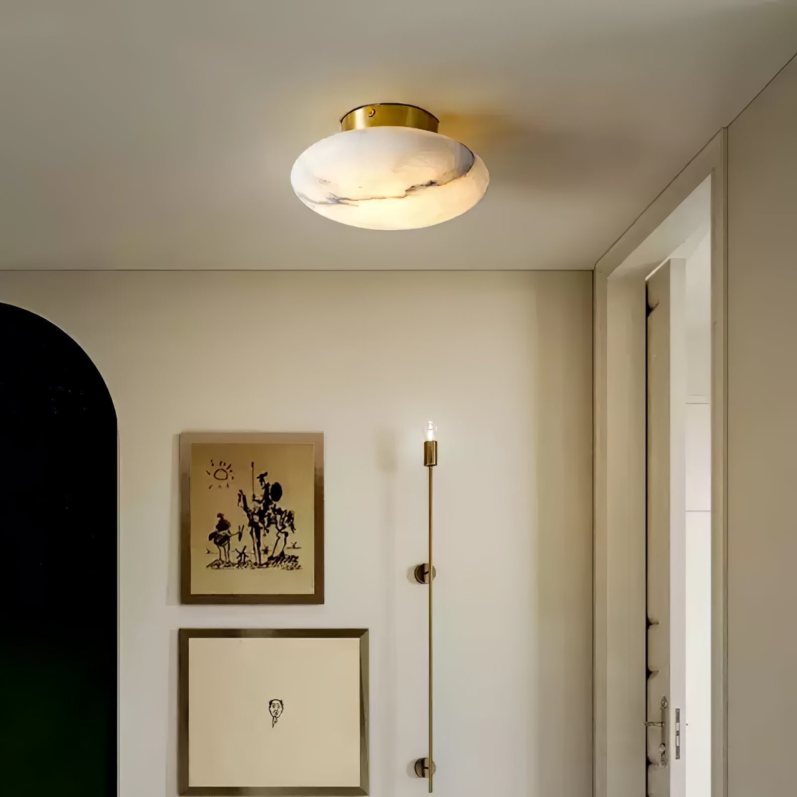 Alabaster Oval Ceiling Lamp - ∅ 7.9″ x H 3.9″Brass & WhiteWarm LightJoyfuzzy