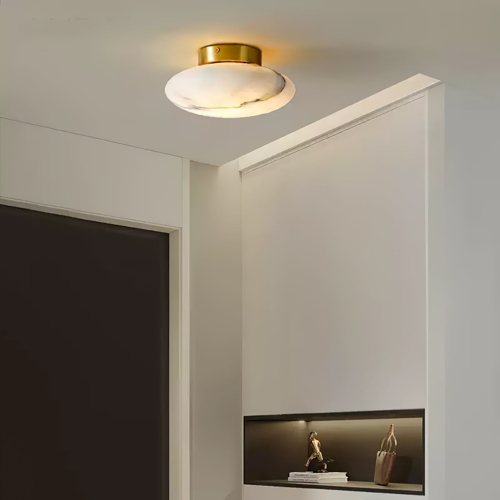 Alabaster Oval Ceiling Lamp - ∅ 7.9″ x H 3.9″Brass & WhiteWarm LightJoyfuzzy
