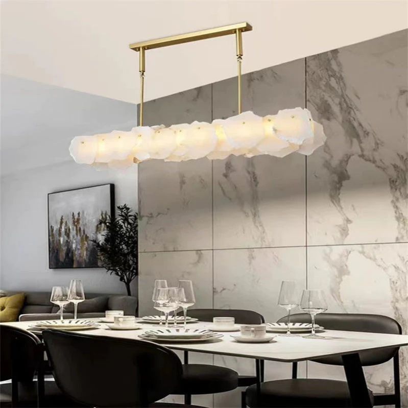Alabaster Oval Chandelier with Rod, Dining Room Chandelier-Chandelier-Joyfuzzy-Joyfuzzy