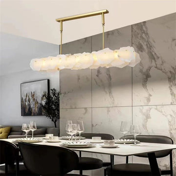 Alabaster Oval Chandelier with Rod, Dining Room Chandelier-Chandelier-Joyfuzzy-Joyfuzzy
