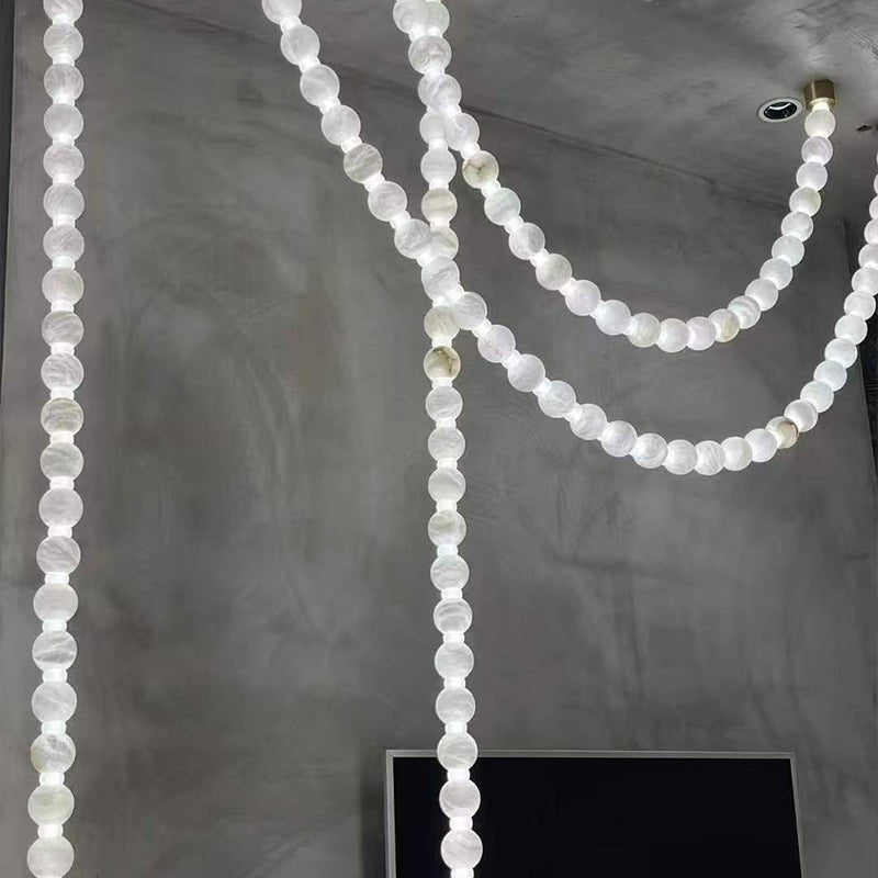 Alabaster Pearl Necklace Chandelier - 4 - Strips L 145.7″ + 116.9″ + 220.5″ + 244.9″Gold & WhiteJoyfuzzy