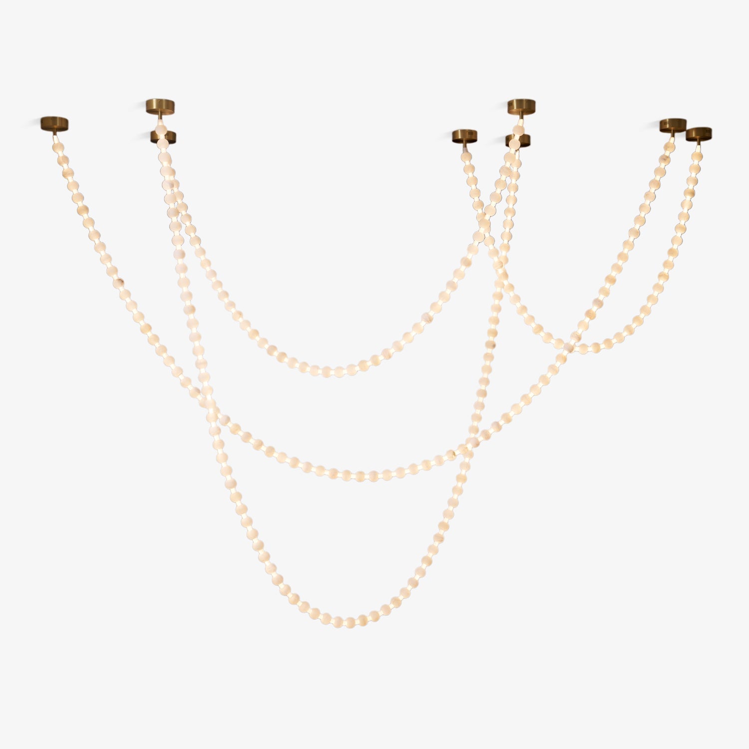 Alabaster Pearl Necklace Chandelier - 4 - Strips L 145.7″ + 116.9″ + 220.5″ + 244.9″Gold & WhiteJoyfuzzy
