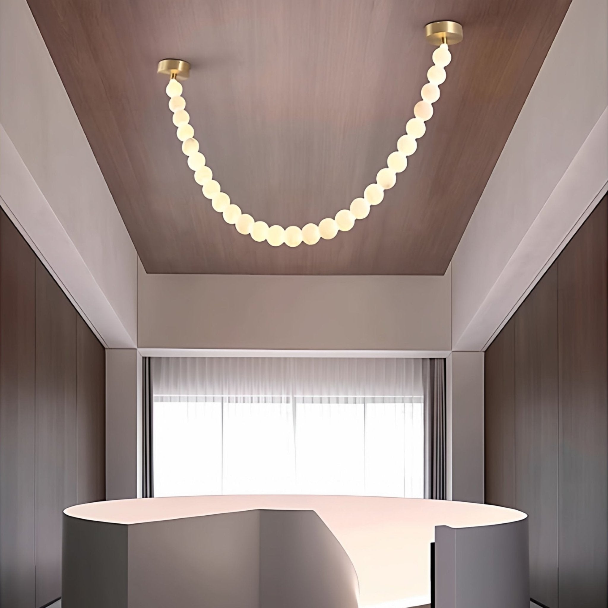 Alabaster Pearl Necklace Chandelier - 4 - Strips L 145.7″ + 116.9″ + 220.5″ + 244.9″Gold & WhiteJoyfuzzy