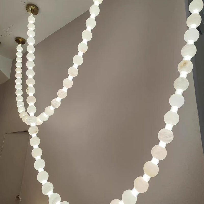 Alabaster Pearl Necklace Chandelier - 4 - Strips L 145.7″ + 116.9″ + 220.5″ + 244.9″Gold & WhiteJoyfuzzy