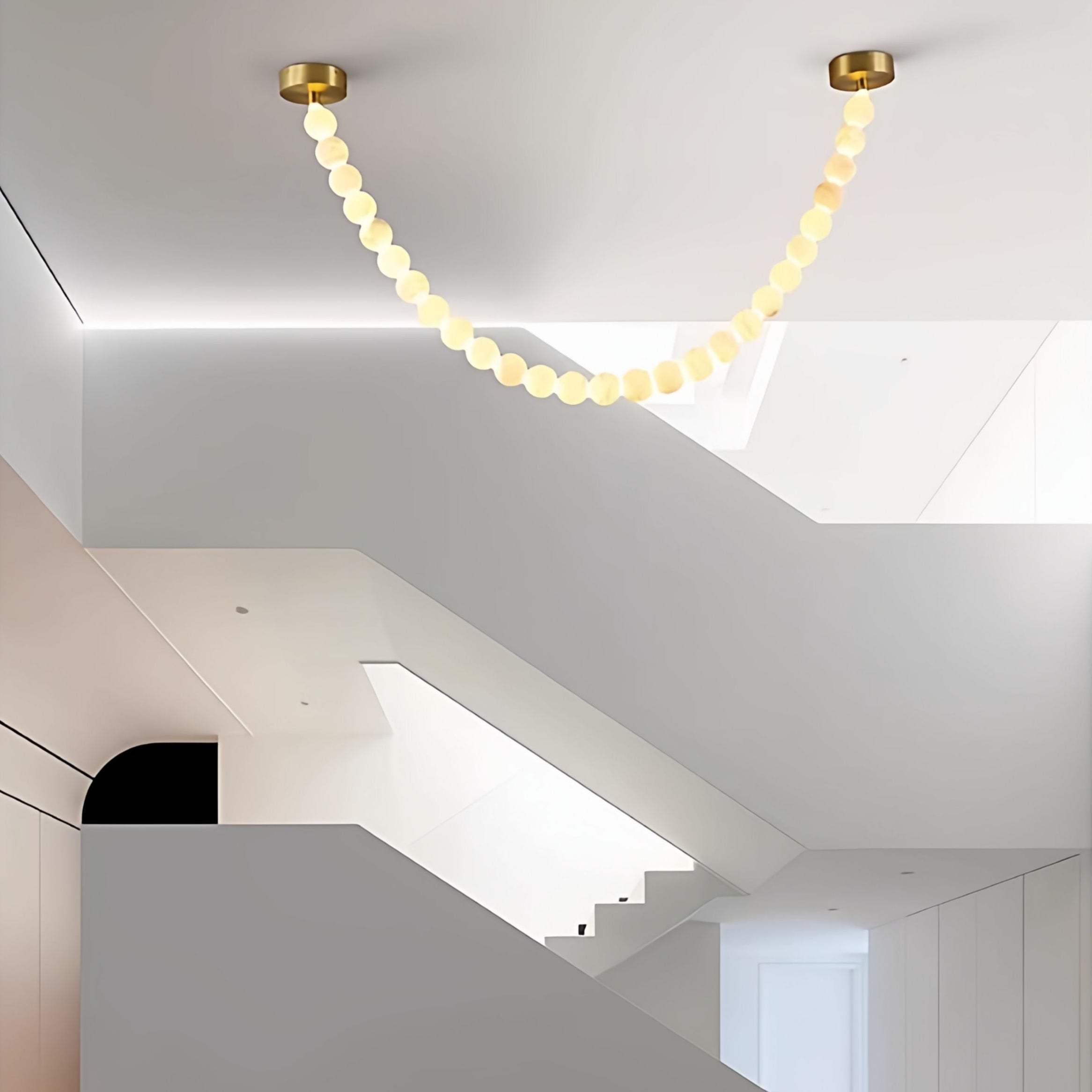 Alabaster Pearl Necklace Chandelier - 4 - Strips L 145.7″ + 116.9″ + 220.5″ + 244.9″Gold & WhiteJoyfuzzy
