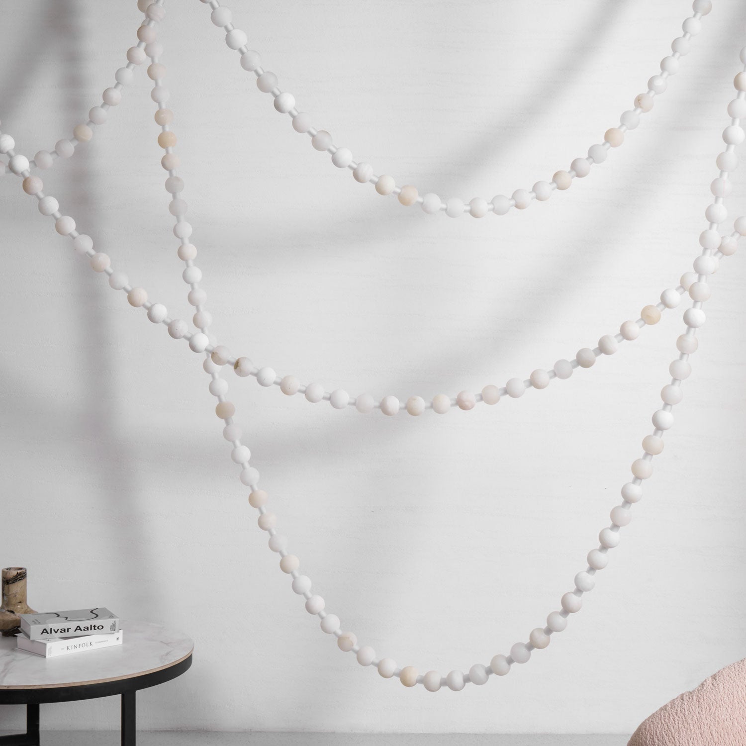 Alabaster Pearl Necklace Chandelier - 4 - Strips L 145.7″ + 116.9″ + 220.5″ + 244.9″Gold & WhiteJoyfuzzy