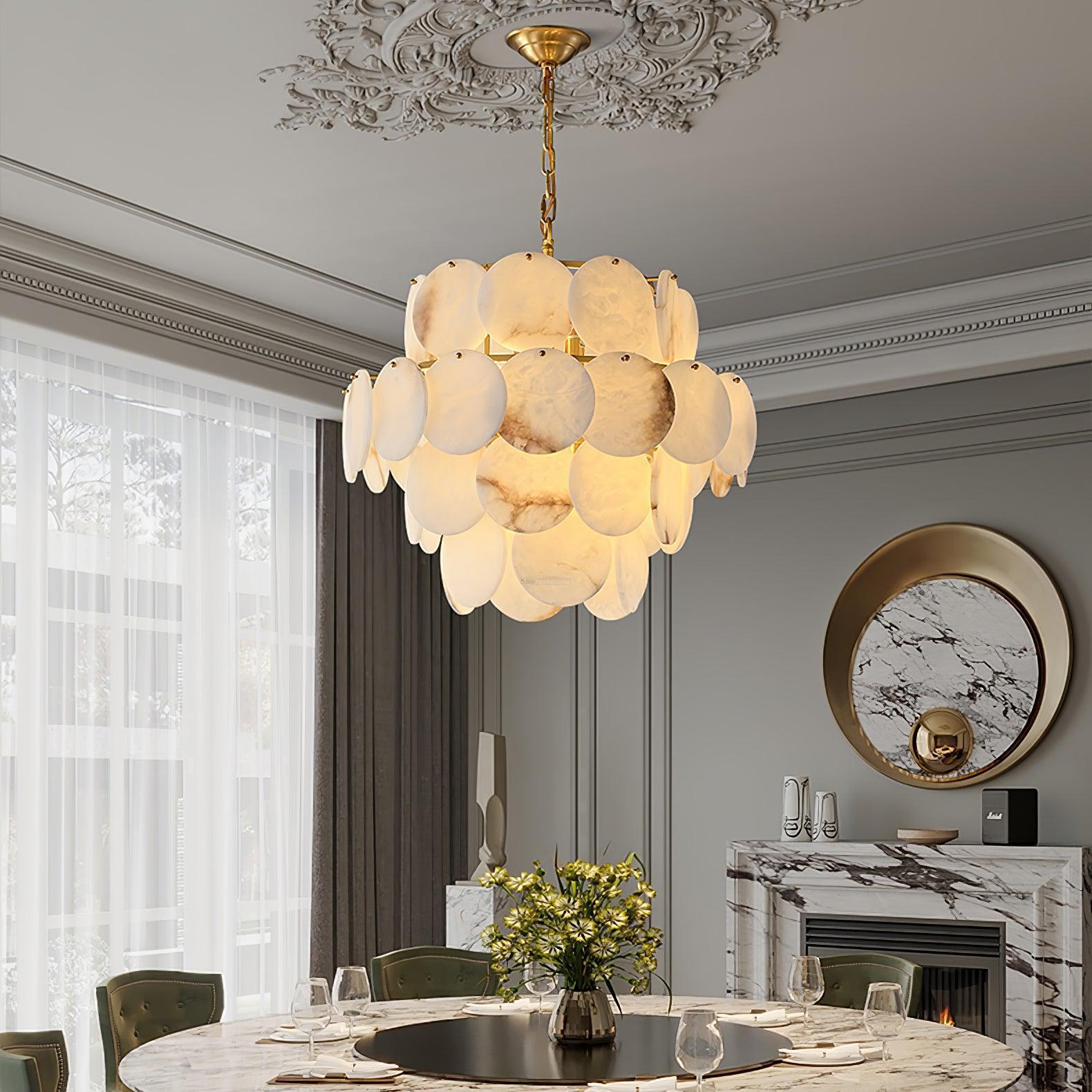 Alabaster Shell Brass Chandelier with 2/3/4/5/6 layer - 2 layers 17.7" x H 17.7" / Dia 45cm x H 45cmBrass & WhiteJoyfuzzy