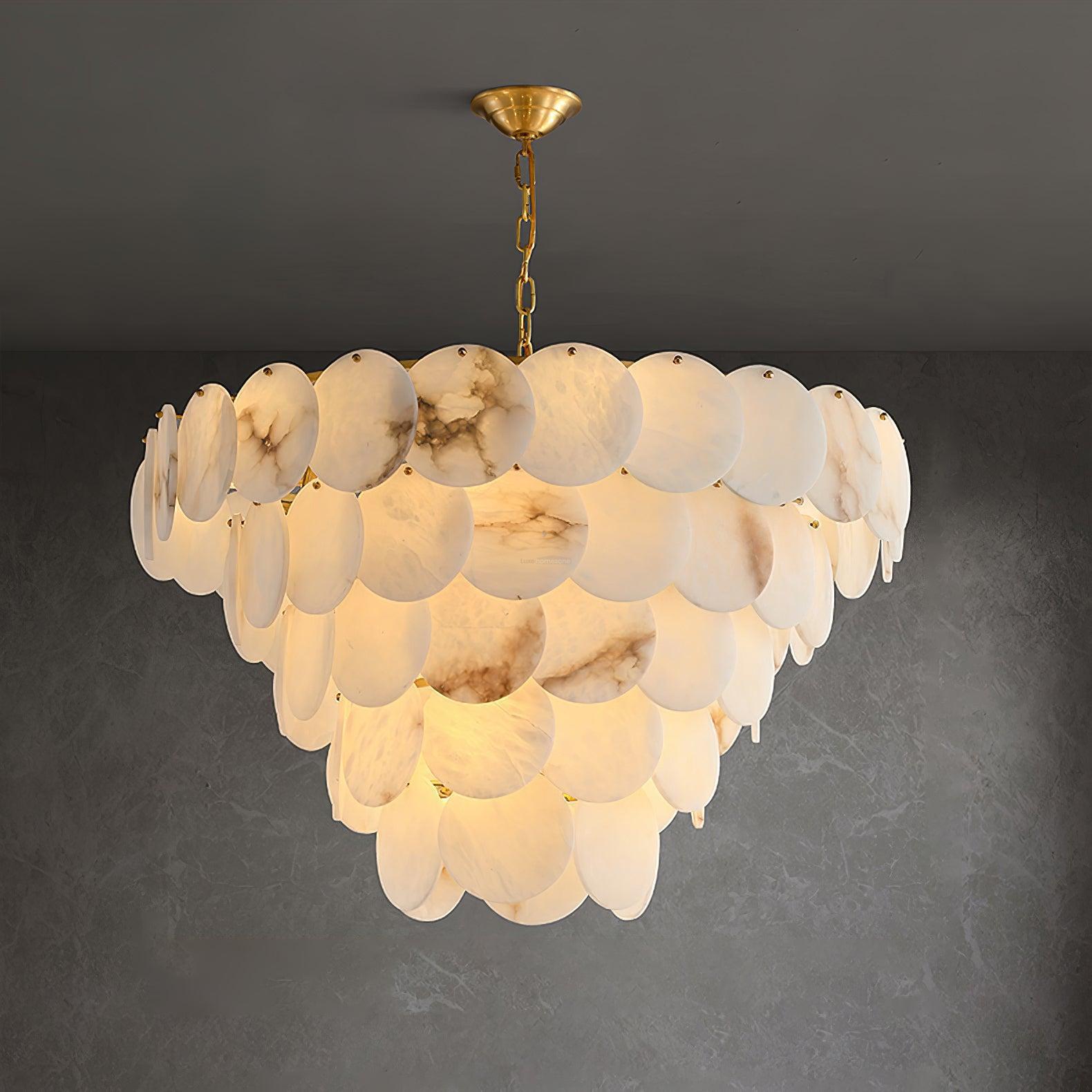 Alabaster Shell Brass Chandelier with 2/3/4/5/6 layer - 6 layers 43.3" x H 35.4" / Dia 110cm x H 90cmBrass & WhiteJoyfuzzy