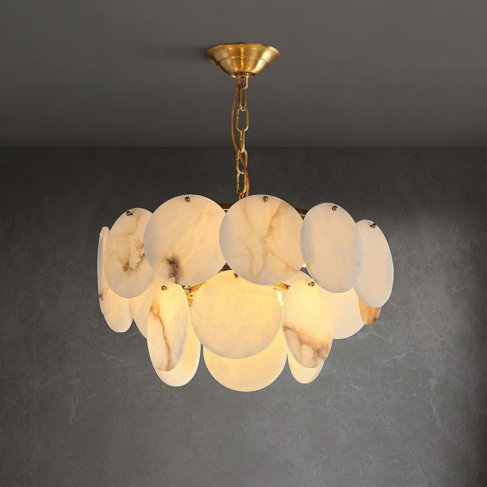 Alabaster Shell Brass Chandelier with 2/3/4/5/6 layer - 6 layers 43.3" x H 35.4" / Dia 110cm x H 90cmBrass & WhiteJoyfuzzy