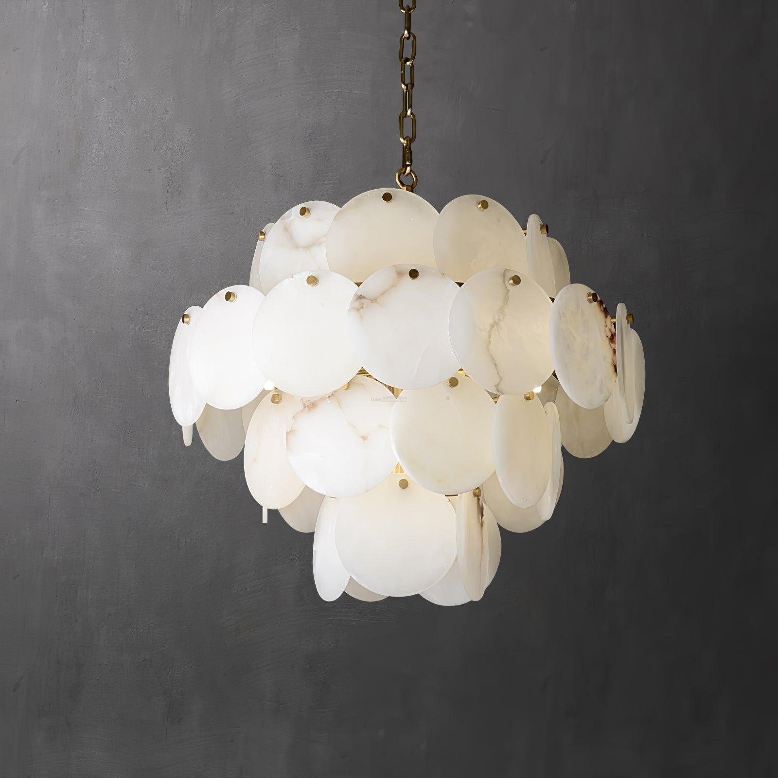 Alabaster Shell Brass Chandelier with 2/3/4/5/6 layer - 6 layers 43.3" x H 35.4" / Dia 110cm x H 90cmBrass & WhiteJoyfuzzy