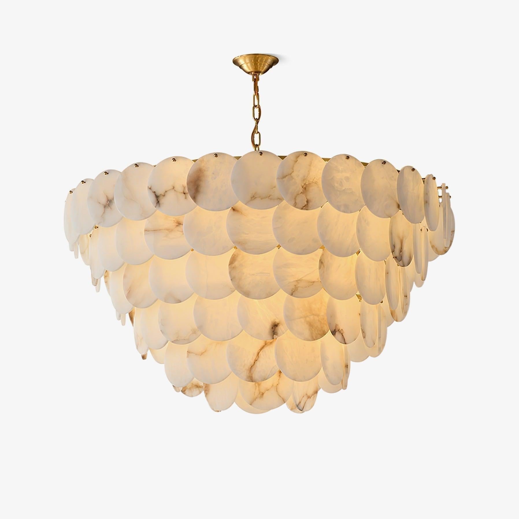 Alabaster Shell Brass Chandelier with 2/3/4/5/6 layer - 6 layers 43.3" x H 35.4" / Dia 110cm x H 90cmBrass & WhiteJoyfuzzy