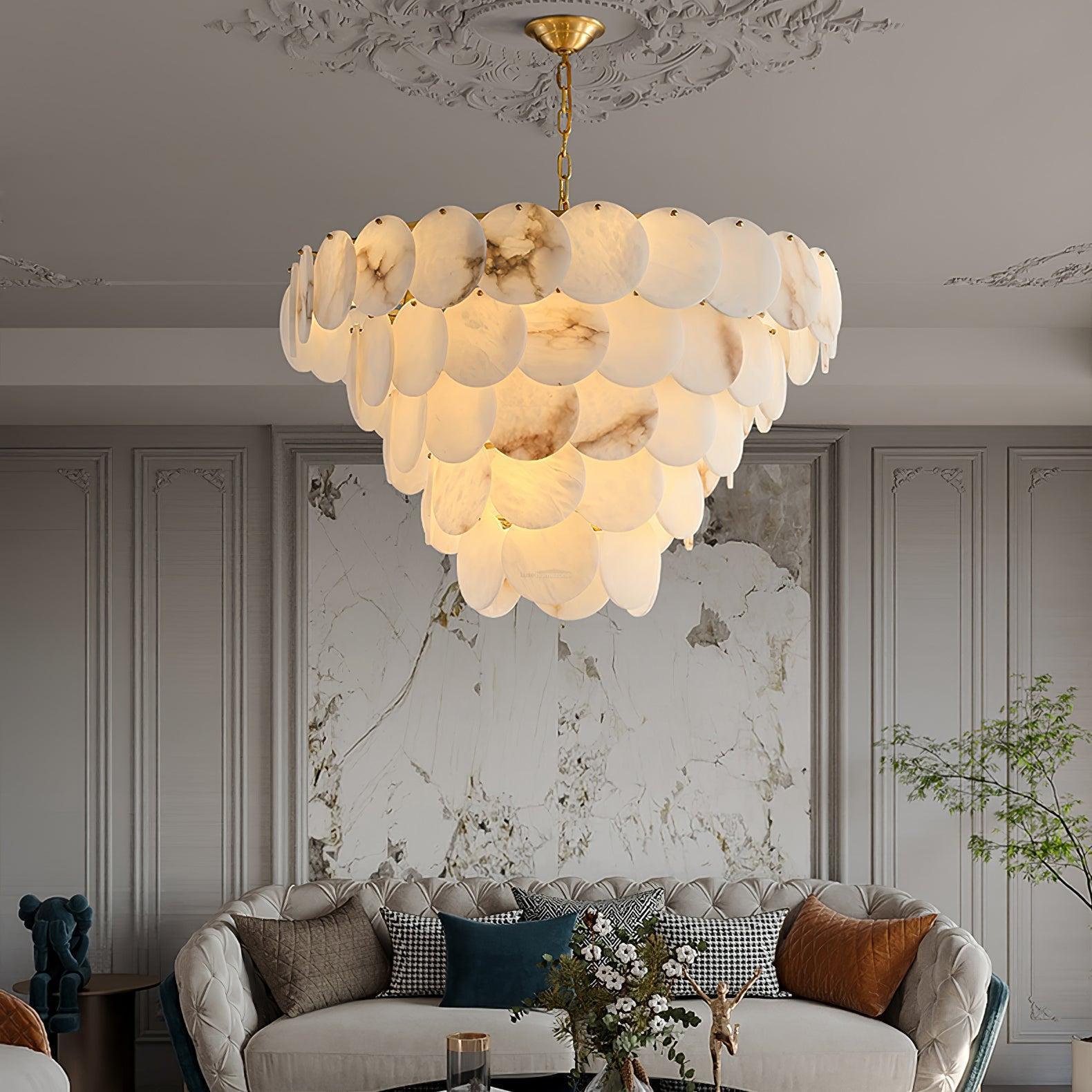 Alabaster Shell Brass Chandelier with 2/3/4/5/6 layer - 6 layers 43.3" x H 35.4" / Dia 110cm x H 90cmBrass & WhiteJoyfuzzy