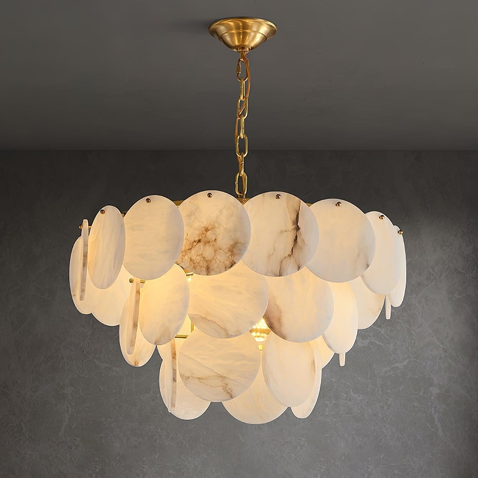Alabaster Shell Brass Chandelier with 2/3/4/5/6 layer - 6 layers 43.3" x H 35.4" / Dia 110cm x H 90cmBrass & WhiteJoyfuzzy