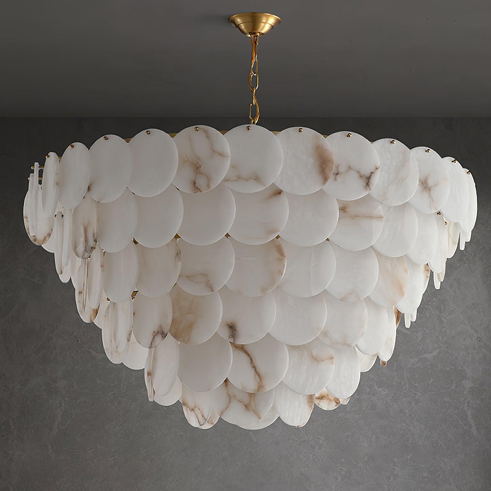Alabaster Shell Brass Chandelier with 2/3/4/5/6 layer - 6 layers 43.3" x H 35.4" / Dia 110cm x H 90cmBrass & WhiteJoyfuzzy