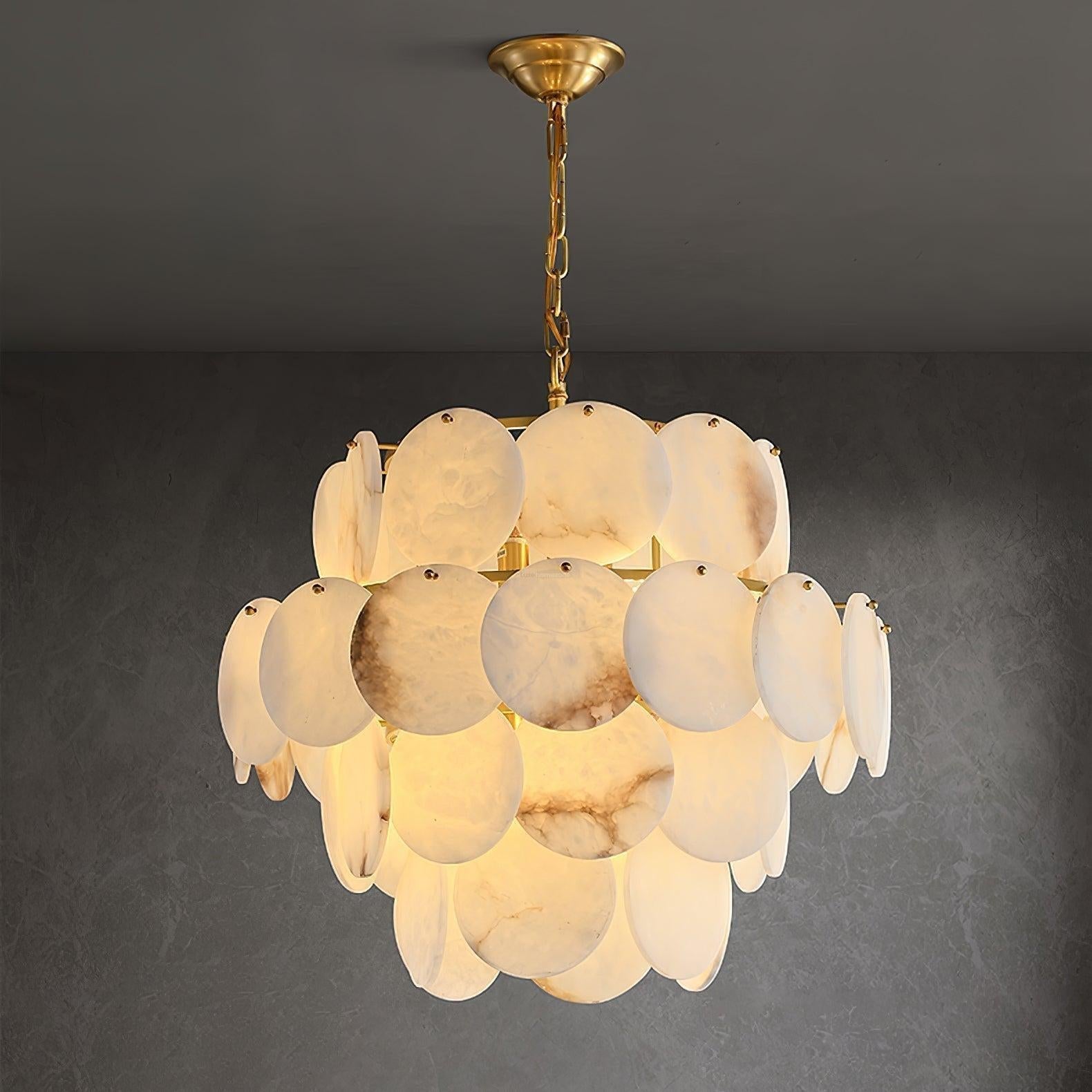 Alabaster Shell Brass Chandelier with 2/3/4/5/6 layer - 6 layers 43.3" x H 35.4" / Dia 110cm x H 90cmBrass & WhiteJoyfuzzy