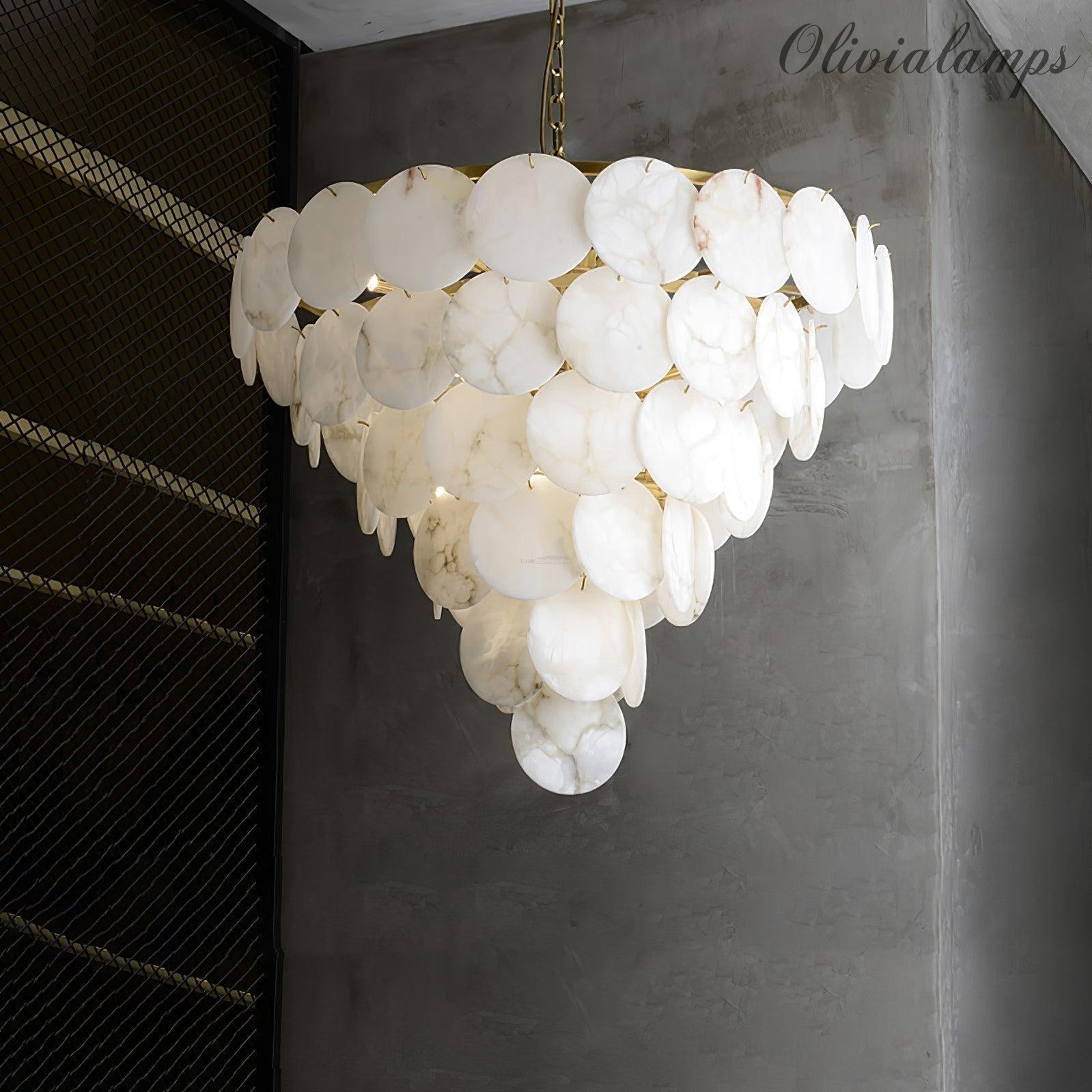 Alabaster Shell Brass Chandelier with 2/3/4/5/6 layer - 6 layers 43.3" x H 35.4" / Dia 110cm x H 90cmBrass & WhiteJoyfuzzy