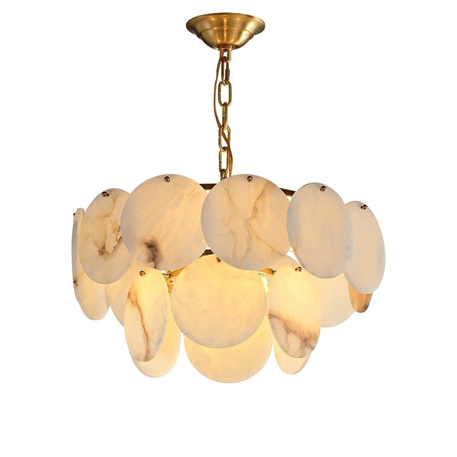 Alabaster Shell Brass Chandelier with 2/3/4/5/6 layer - 2 layers 17.7" x H 17.7" / Dia 45cm x H 45cmBrass & WhiteJoyfuzzy