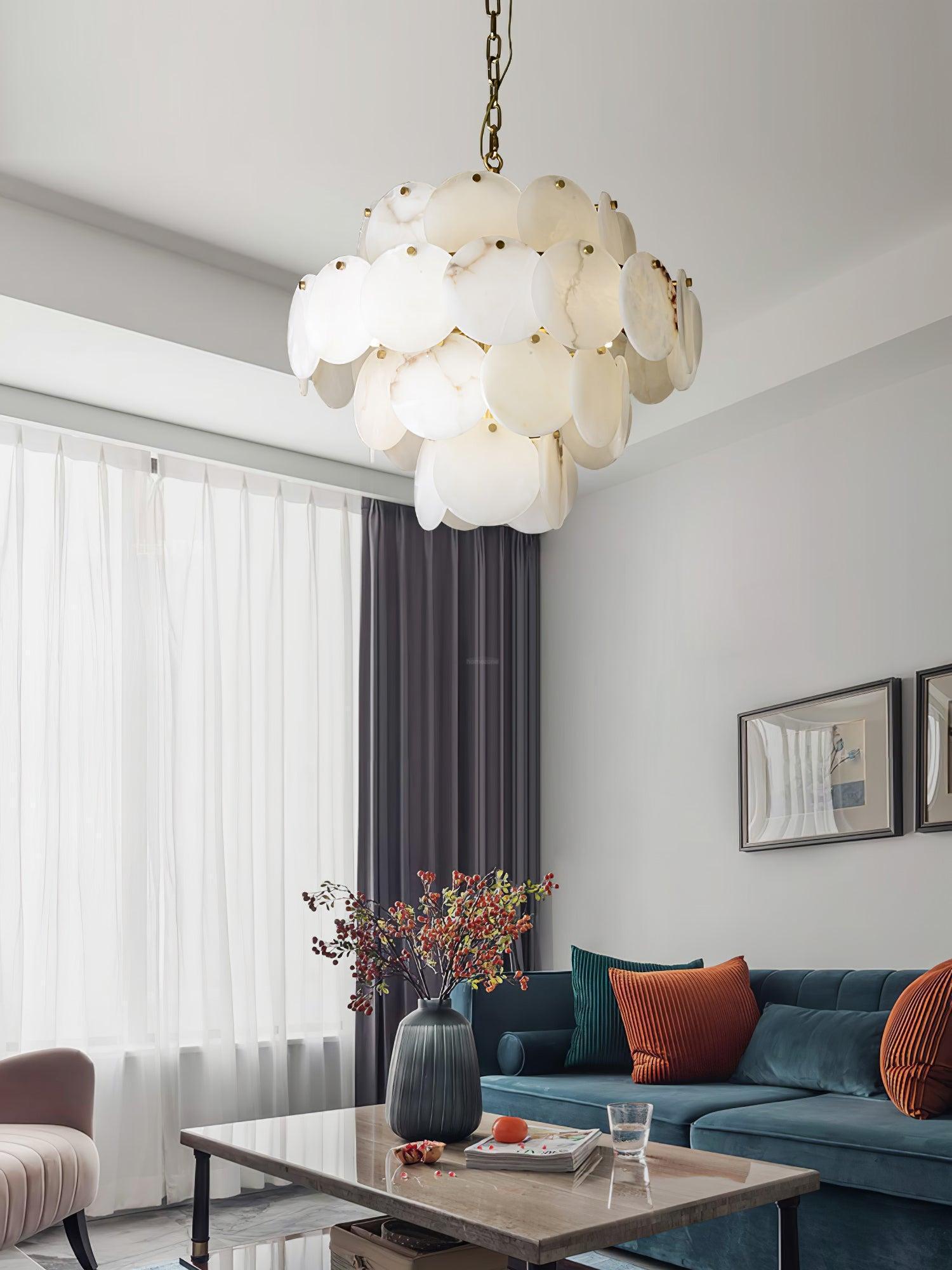 Alabaster Shell Brass Chandelier with 2/3/4/5/6 layer - 6 layers 43.3" x H 35.4" / Dia 110cm x H 90cmBrass & WhiteJoyfuzzy