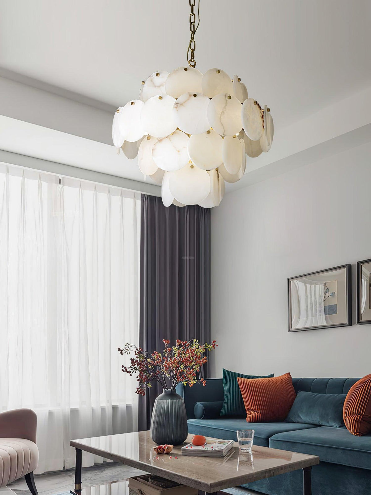 Alabaster Shell Brass Chandelier with 2/3/4/5/6 layer - 6 layers 43.3" x H 35.4" / Dia 110cm x H 90cmBrass & WhiteJoyfuzzy