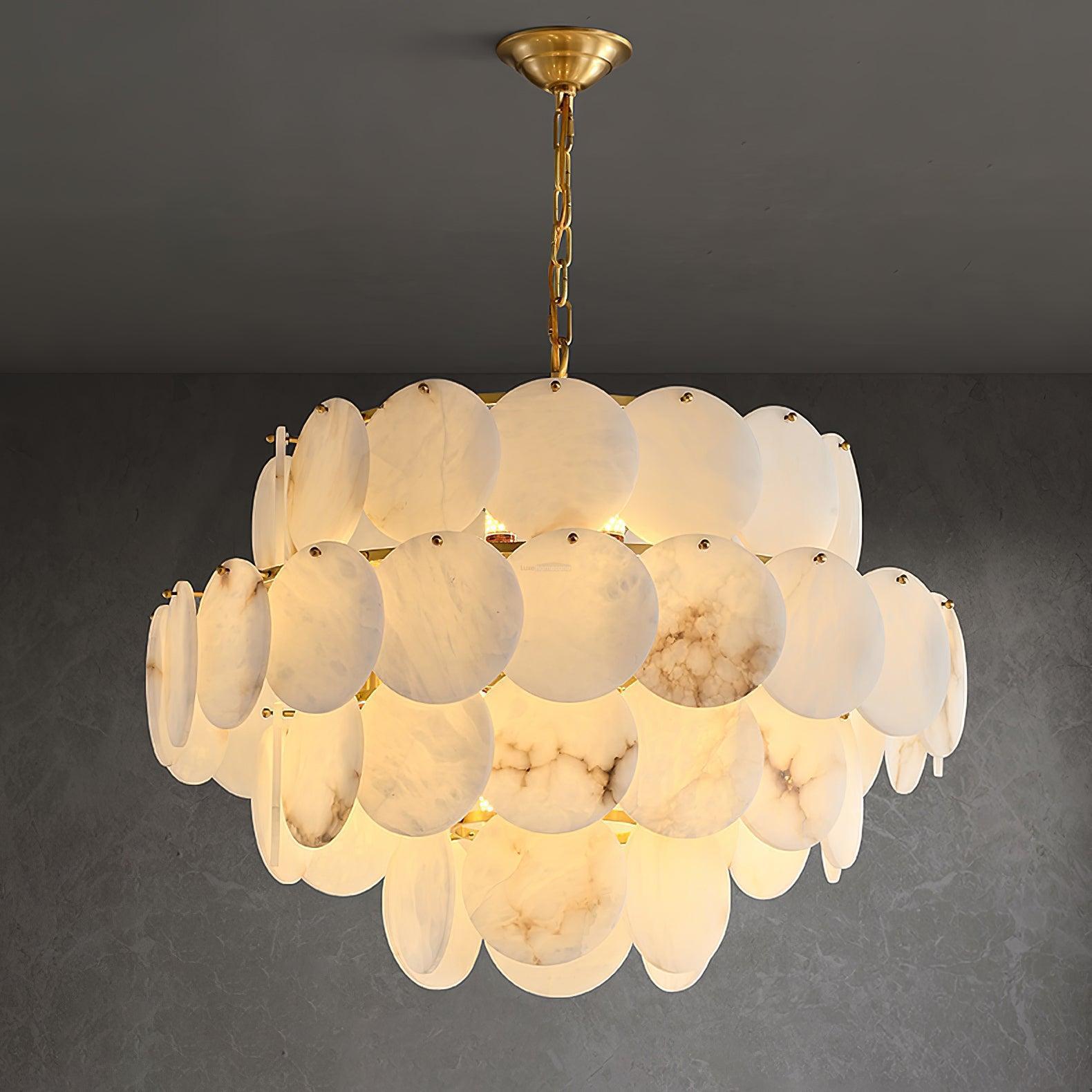 Alabaster Shell Brass Chandelier with 2/3/4/5/6 layer - 6 layers 43.3" x H 35.4" / Dia 110cm x H 90cmBrass & WhiteJoyfuzzy