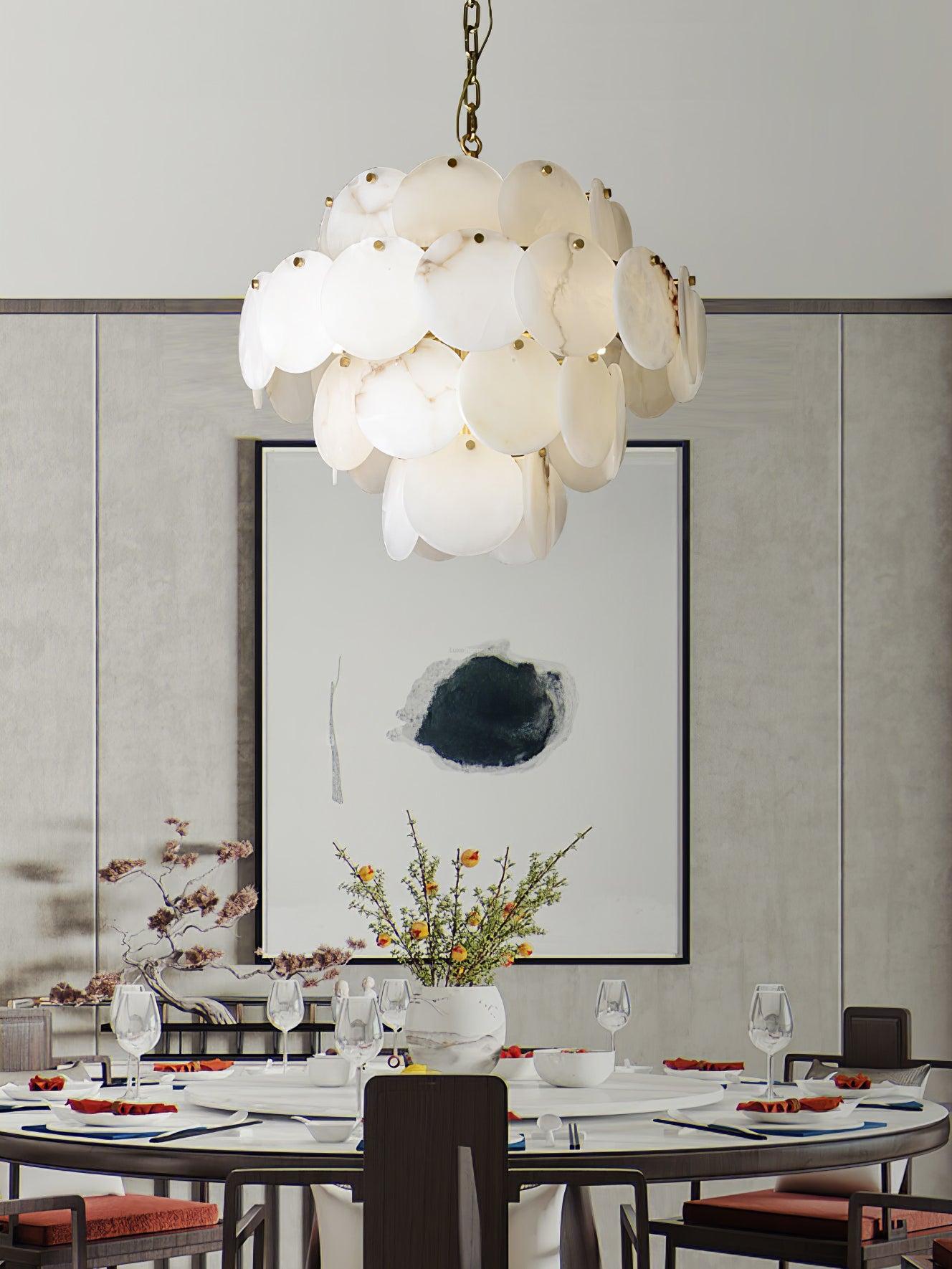 Alabaster Shell Brass Chandelier with 2/3/4/5/6 layer - 6 layers 43.3" x H 35.4" / Dia 110cm x H 90cmBrass & WhiteJoyfuzzy