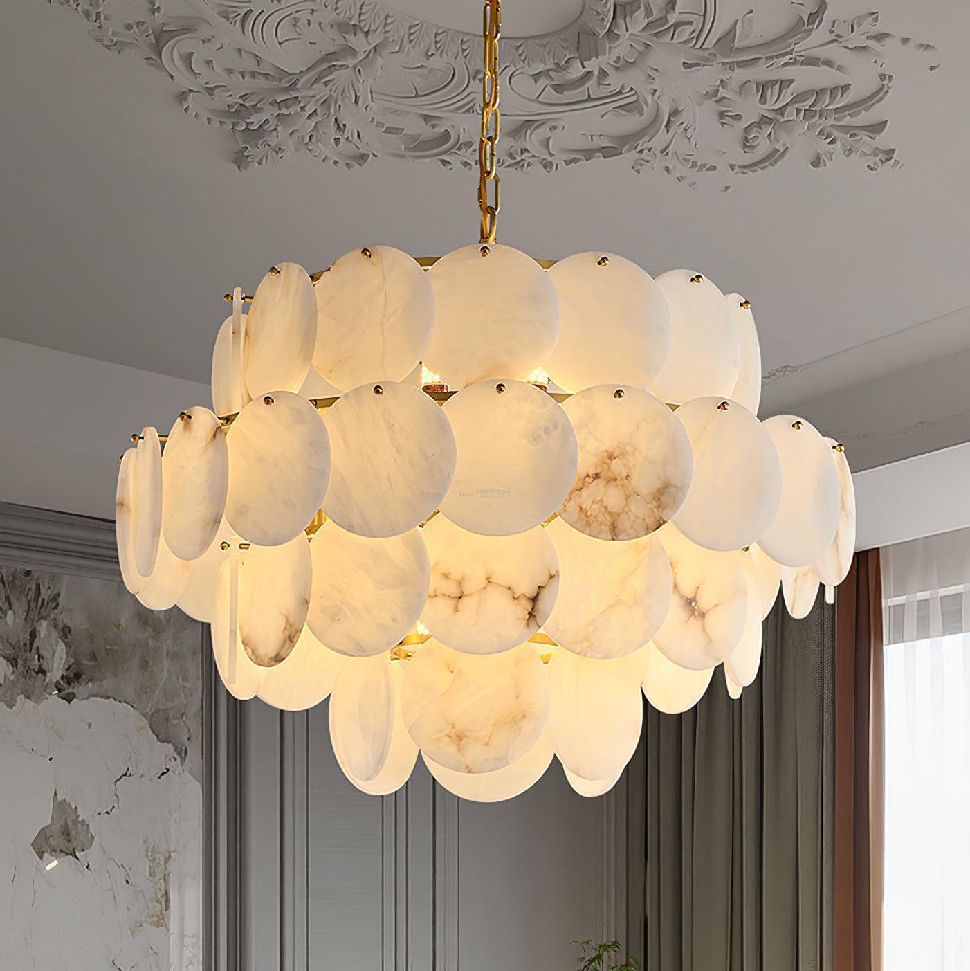 Alabaster Shell Brass Chandelier with 2/3/4/5/6 layer - 6 layers 43.3" x H 35.4" / Dia 110cm x H 90cmBrass & WhiteJoyfuzzy