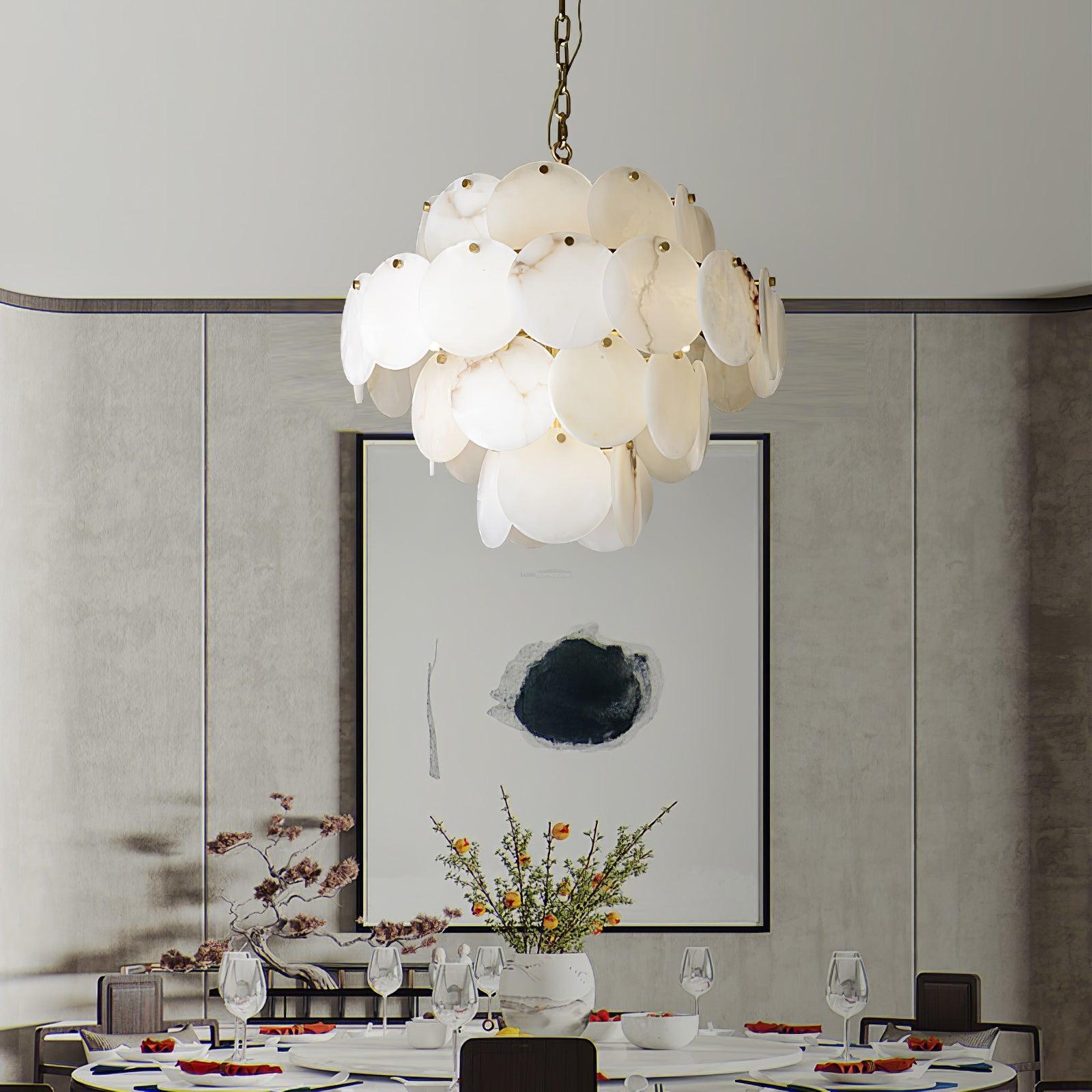 Alabaster Shell Brass Chandelier with 2/3/4/5/6 layer - 6 layers 43.3" x H 35.4" / Dia 110cm x H 90cmBrass & WhiteJoyfuzzy