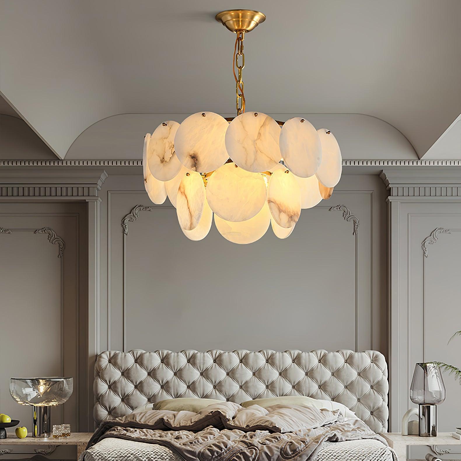 Alabaster Shell Brass Chandelier with 2/3/4/5/6 layer - 6 layers 43.3" x H 35.4" / Dia 110cm x H 90cmBrass & WhiteJoyfuzzy