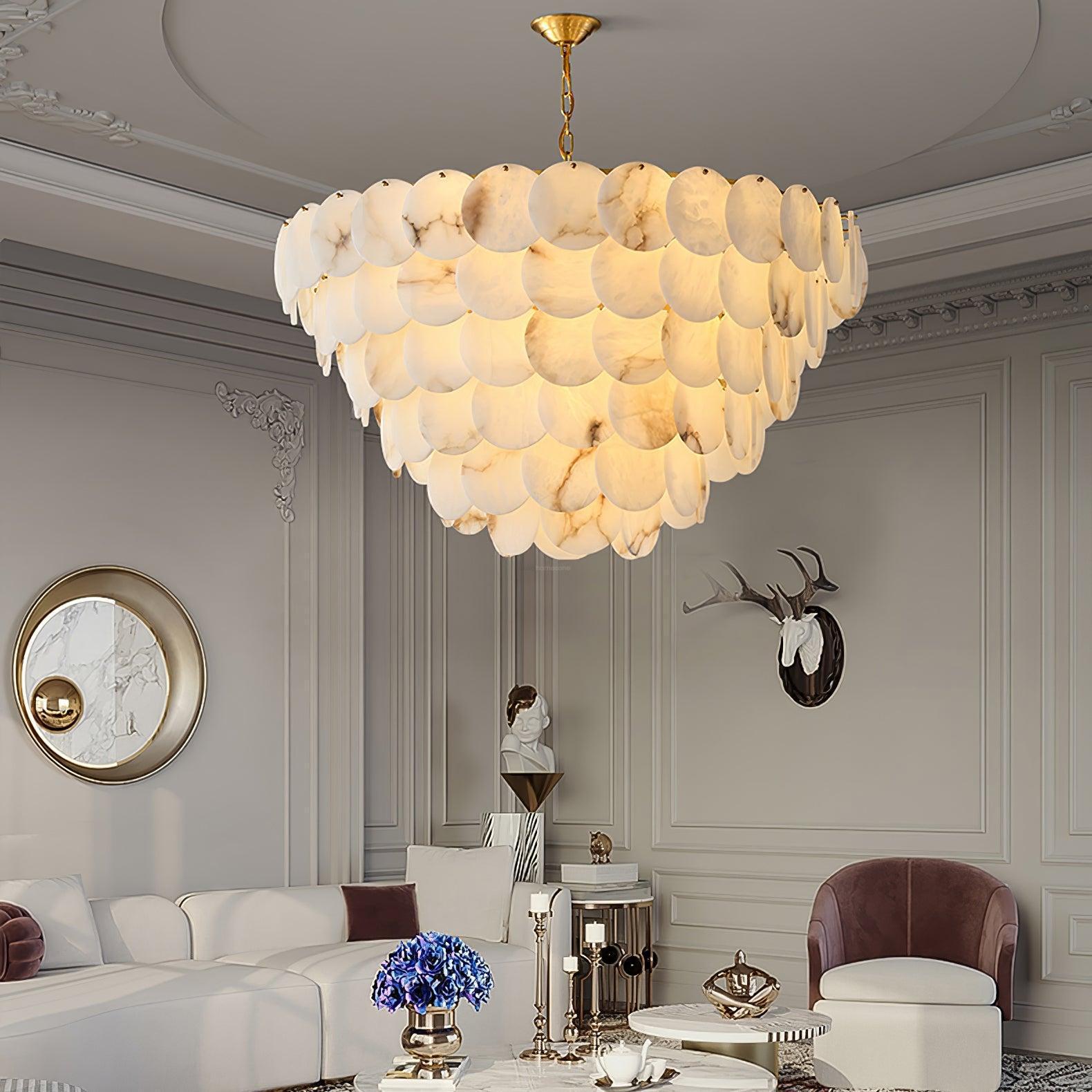 Alabaster Shell Brass Chandelier with 2/3/4/5/6 layer - 6 layers 43.3" x H 35.4" / Dia 110cm x H 90cmBrass & WhiteJoyfuzzy