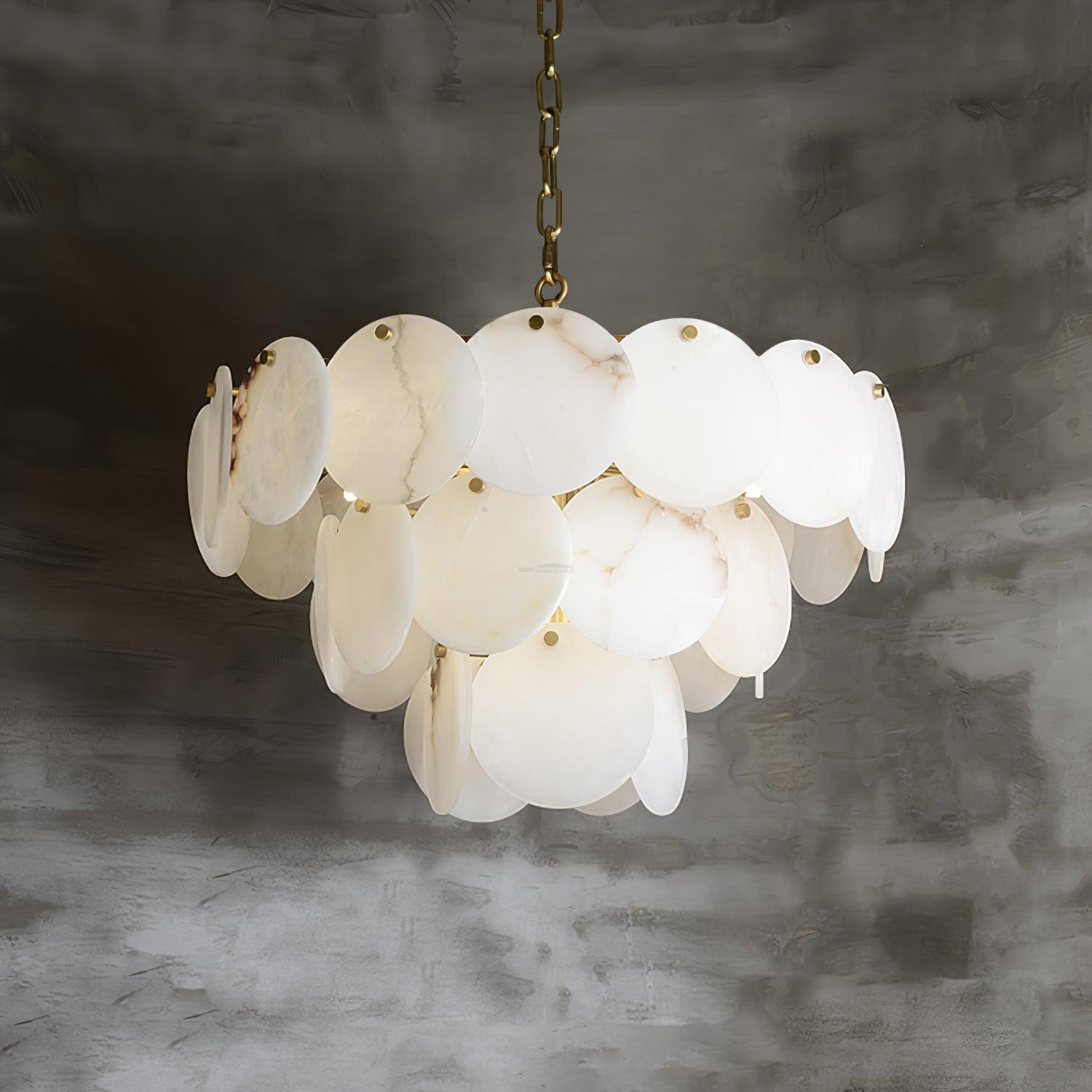 Alabaster Shell Brass Chandelier with 2/3/4/5/6 layer - 6 layers 43.3" x H 35.4" / Dia 110cm x H 90cmBrass & WhiteJoyfuzzy