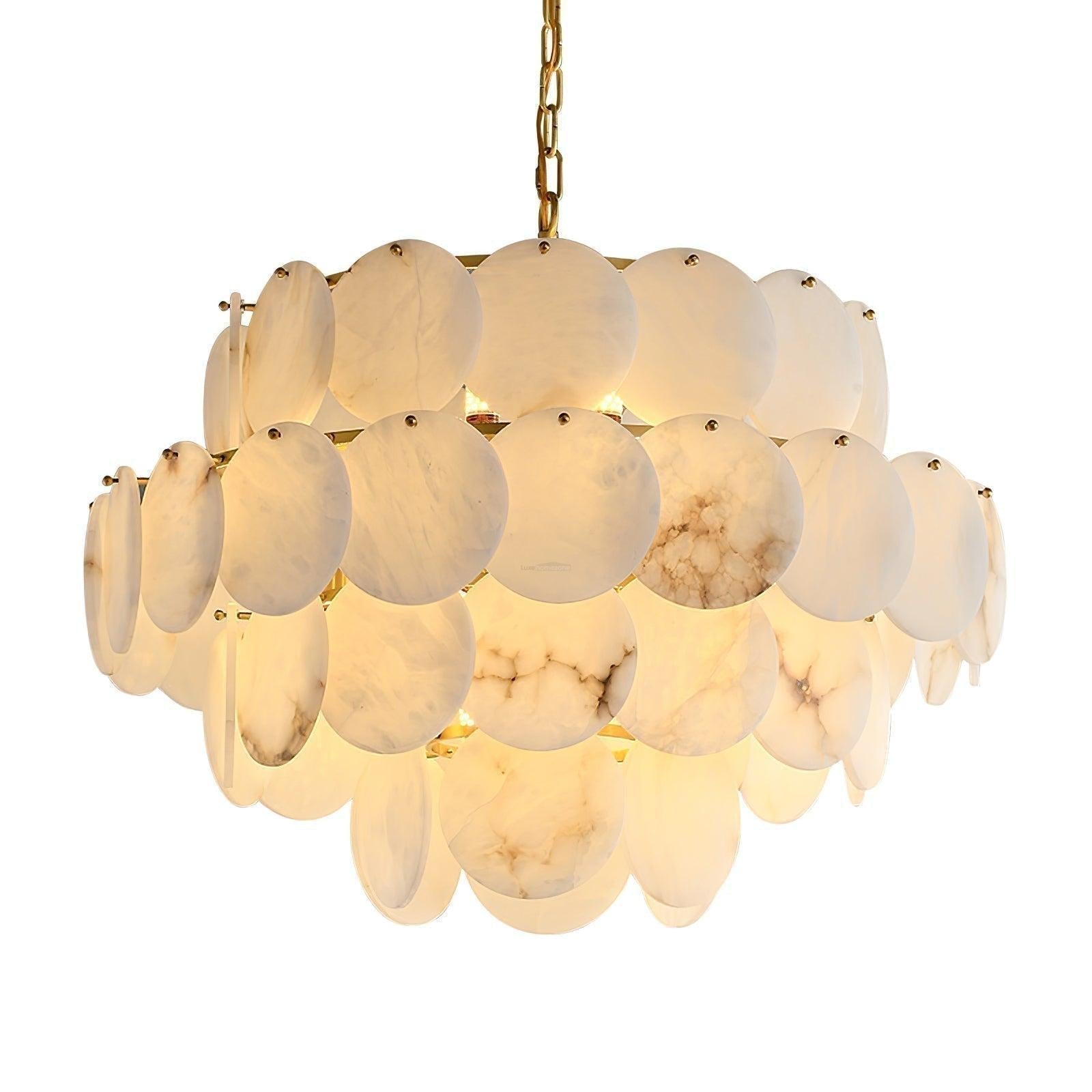 Alabaster Shell Brass Chandelier with 2/3/4/5/6 layer - 6 layers 43.3" x H 35.4" / Dia 110cm x H 90cmBrass & WhiteJoyfuzzy