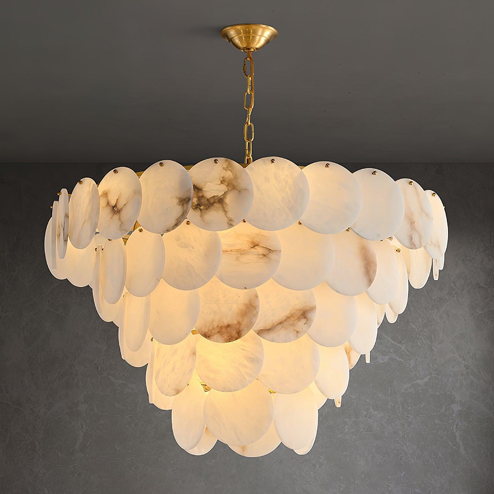 Alabaster Shell Brass Chandelier with 2/3/4/5/6 layer - 6 layers 43.3" x H 35.4" / Dia 110cm x H 90cmBrass & WhiteJoyfuzzy