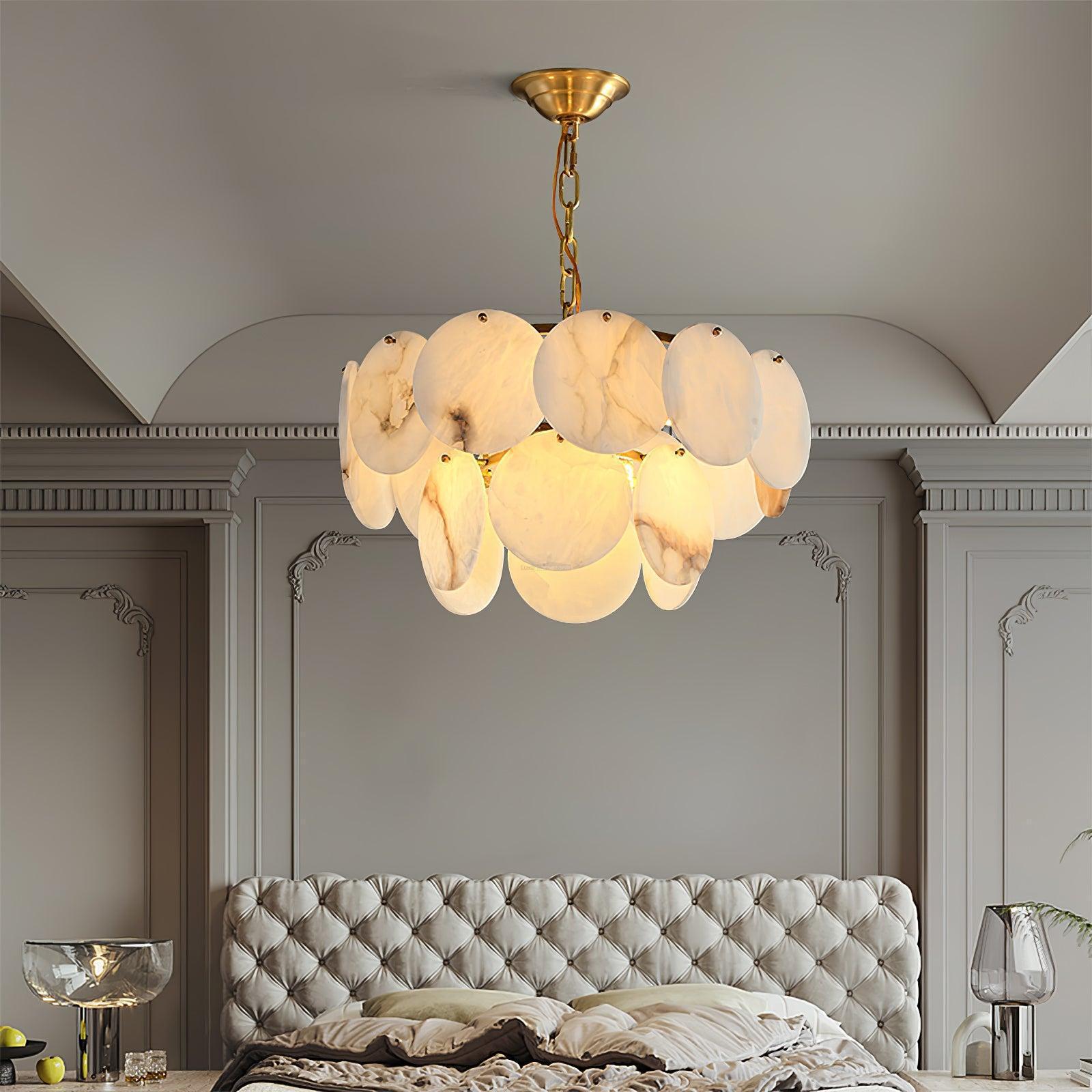 Alabaster Shell Brass Chandelier with 2/3/4/5/6 layer - 6 layers 43.3" x H 35.4" / Dia 110cm x H 90cmBrass & WhiteJoyfuzzy