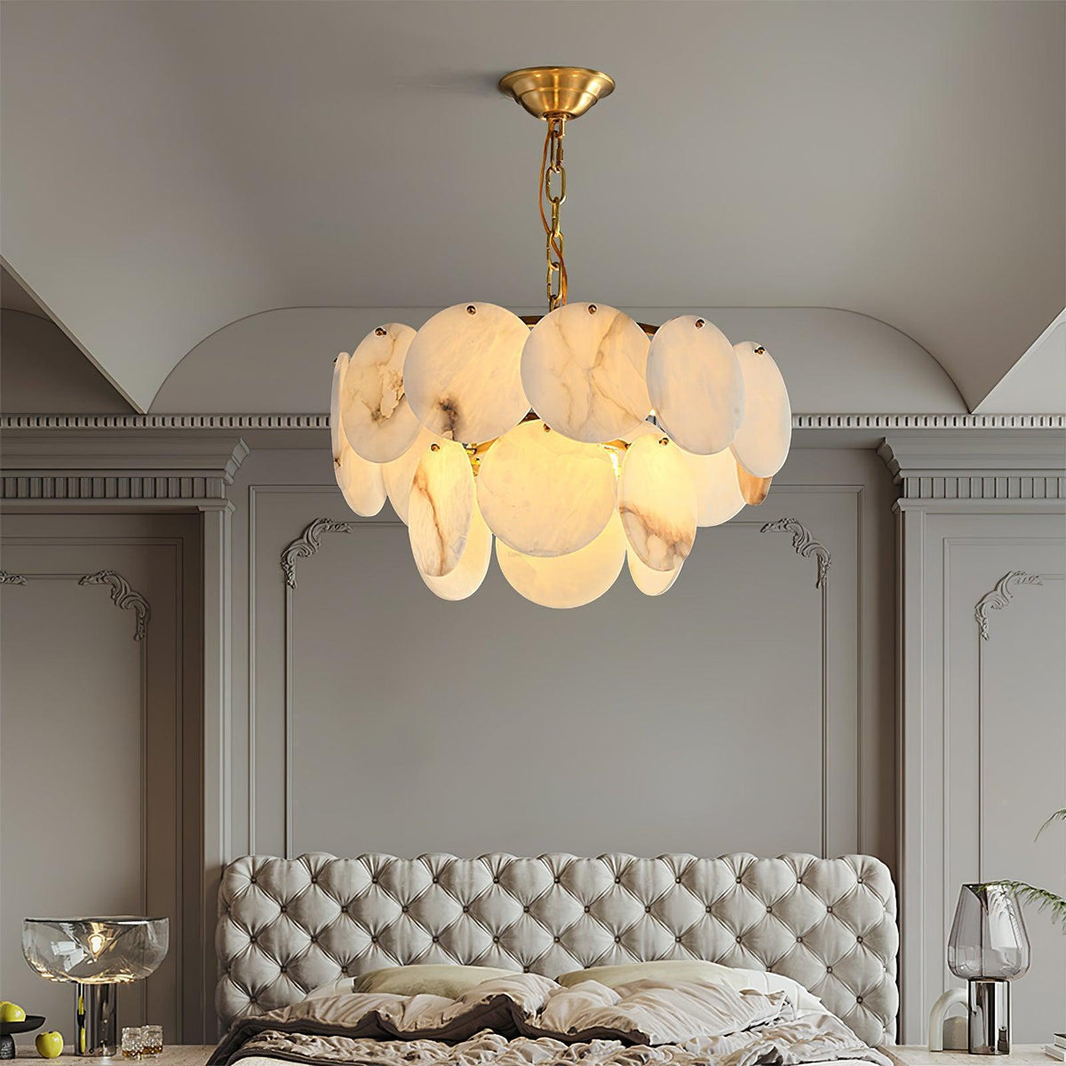 Alabaster Shell Brass Chandelier with 2/3/4/5/6 layer - 6 layers 43.3" x H 35.4" / Dia 110cm x H 90cmBrass & WhiteJoyfuzzy