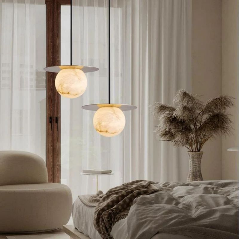 Alabaster Sphere Pendant Light Above Bed 壁灯灯具 rbrights Small