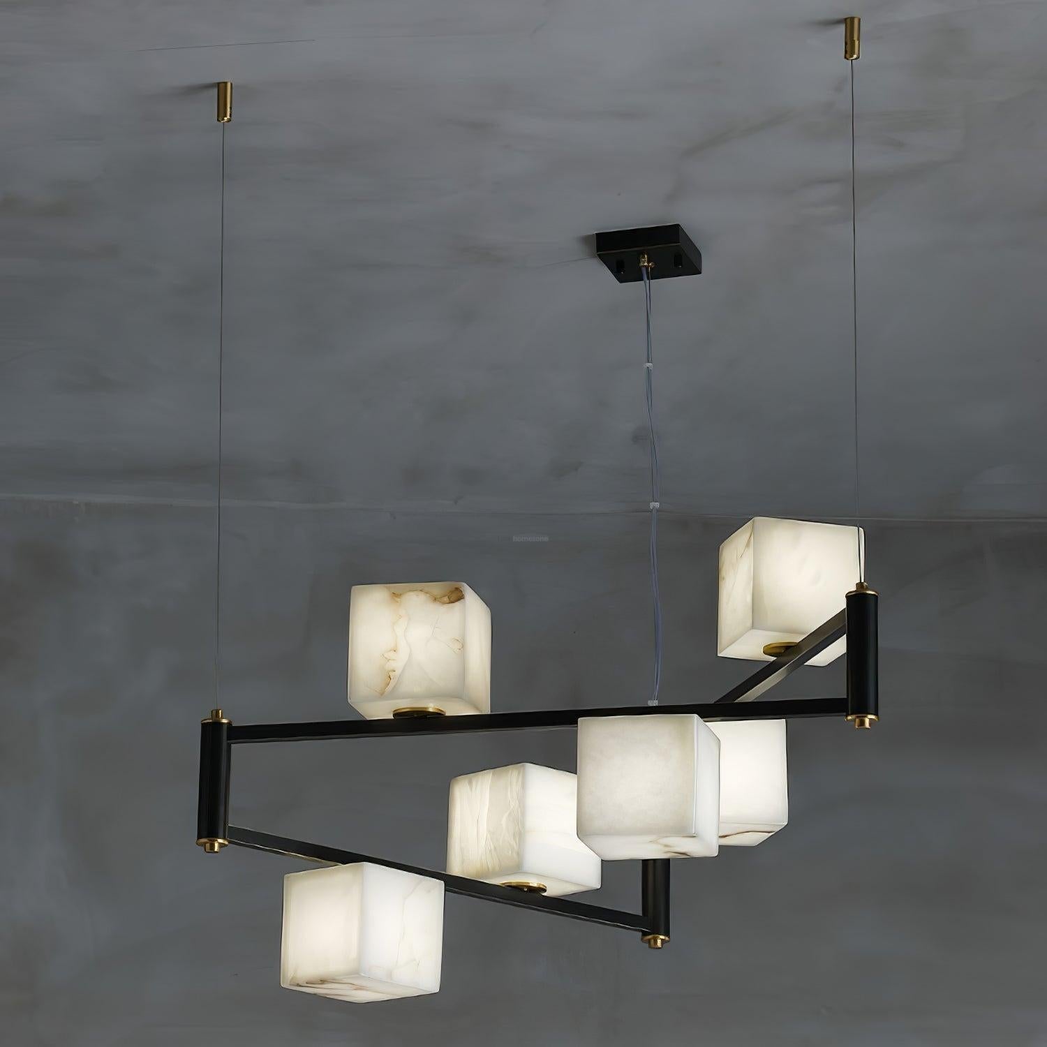 Alabaster Square Box Chandelier with 4/5/6/8/9 heads - 9 Heads L 41.3" x W 41.3" x H 17.7" / L 105cm x W 105cm x H 45cmBrass & Black & WhiteJoyfuzzy