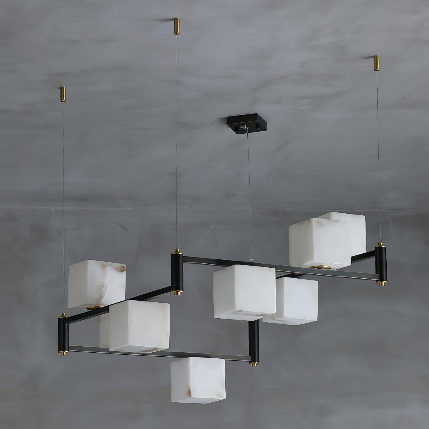 Alabaster Square Box Chandelier with 4/5/6/8/9 heads - 9 Heads L 41.3" x W 41.3" x H 17.7" / L 105cm x W 105cm x H 45cmBrass & Black & WhiteJoyfuzzy