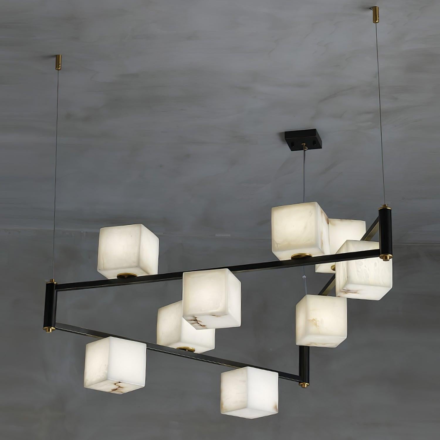 Alabaster Square Box Chandelier with 4/5/6/8/9 heads - 9 Heads L 41.3" x W 41.3" x H 17.7" / L 105cm x W 105cm x H 45cmBrass & Black & WhiteJoyfuzzy