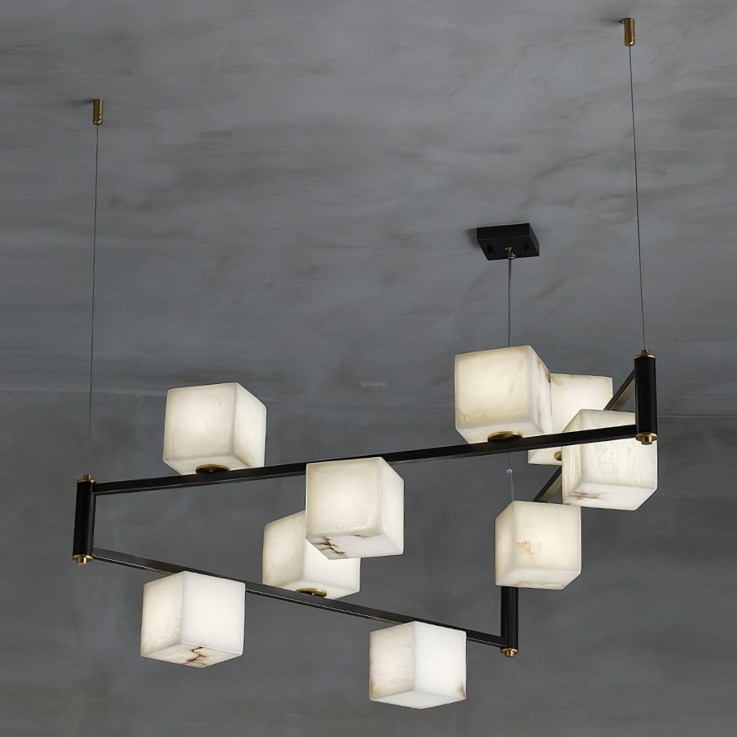 Alabaster Square Box Chandelier with 4/5/6/8/9 heads - 9 Heads L 41.3" x W 41.3" x H 17.7" / L 105cm x W 105cm x H 45cmBrass & Black & WhiteJoyfuzzy