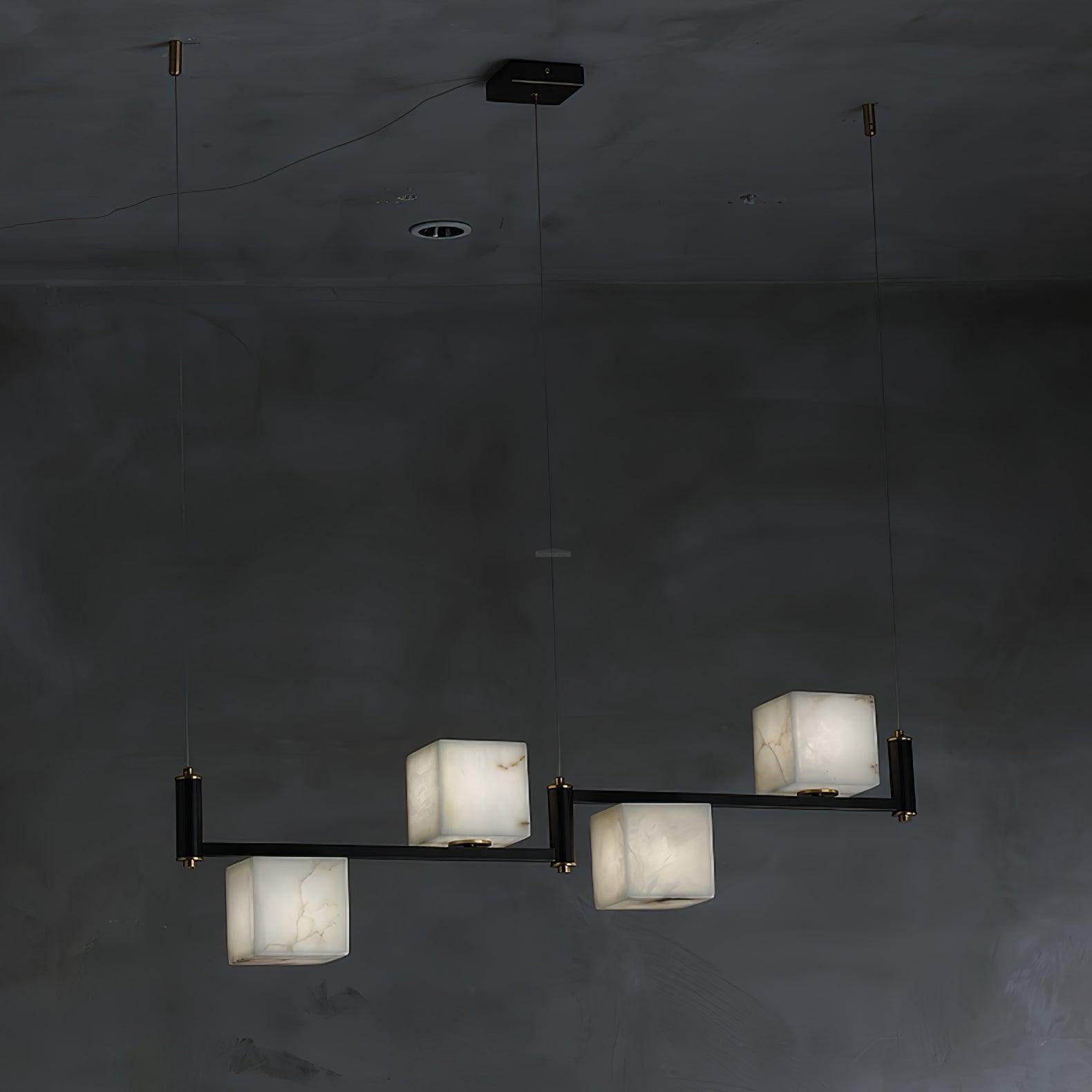 Alabaster Square Box Chandelier with 4/5/6/8/9 heads - 4 Heads L 39.4" x W 4.7" x H 13.8" / L 100cm x W 12cm x H 35cmBrass & Black & WhiteJoyfuzzy