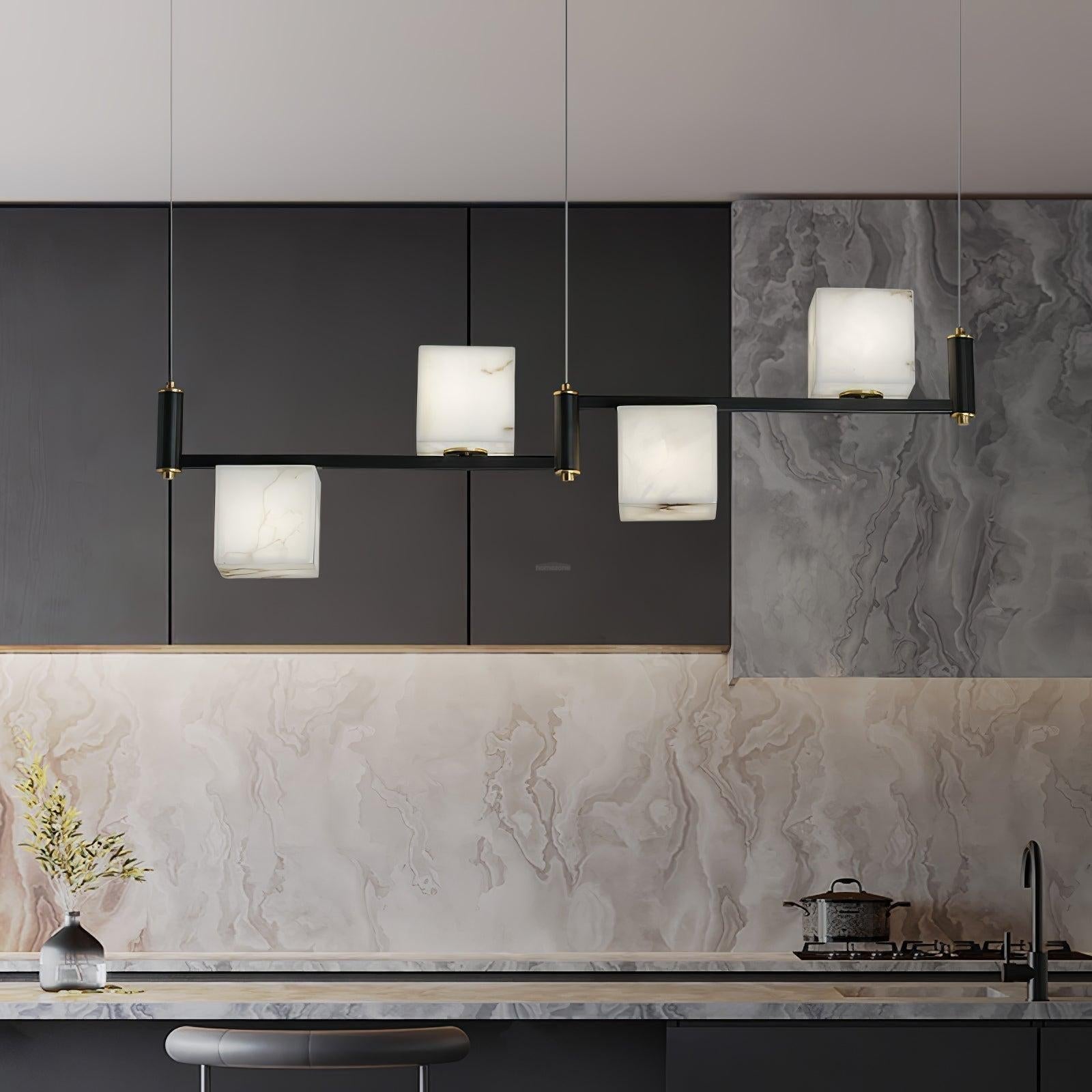 Alabaster Square Box Chandelier with 4/5/6/8/9 heads - 9 Heads L 41.3" x W 41.3" x H 17.7" / L 105cm x W 105cm x H 45cmBrass & Black & WhiteJoyfuzzy