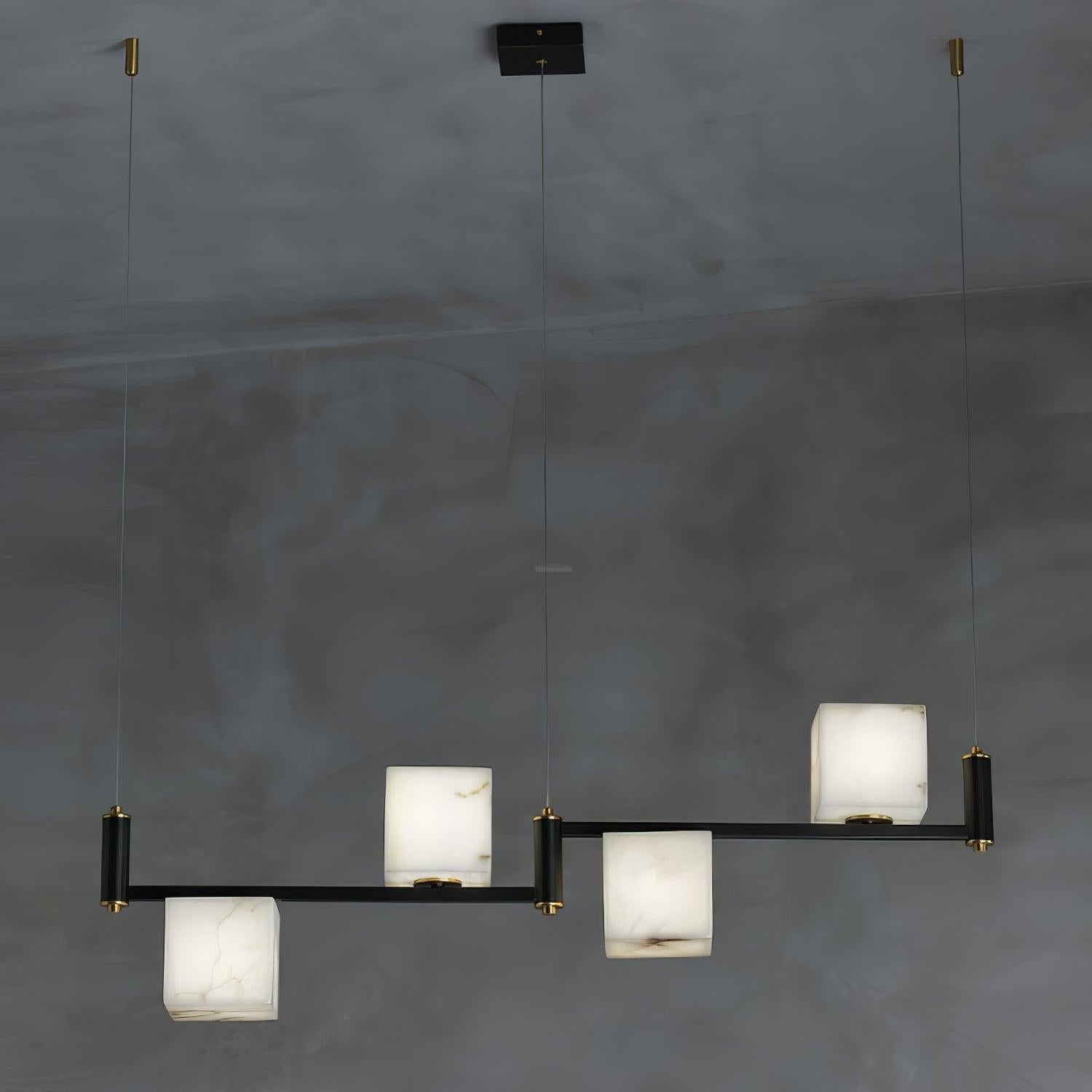 Alabaster Square Box Chandelier with 4/5/6/8/9 heads - 9 Heads L 41.3" x W 41.3" x H 17.7" / L 105cm x W 105cm x H 45cmBrass & Black & WhiteJoyfuzzy