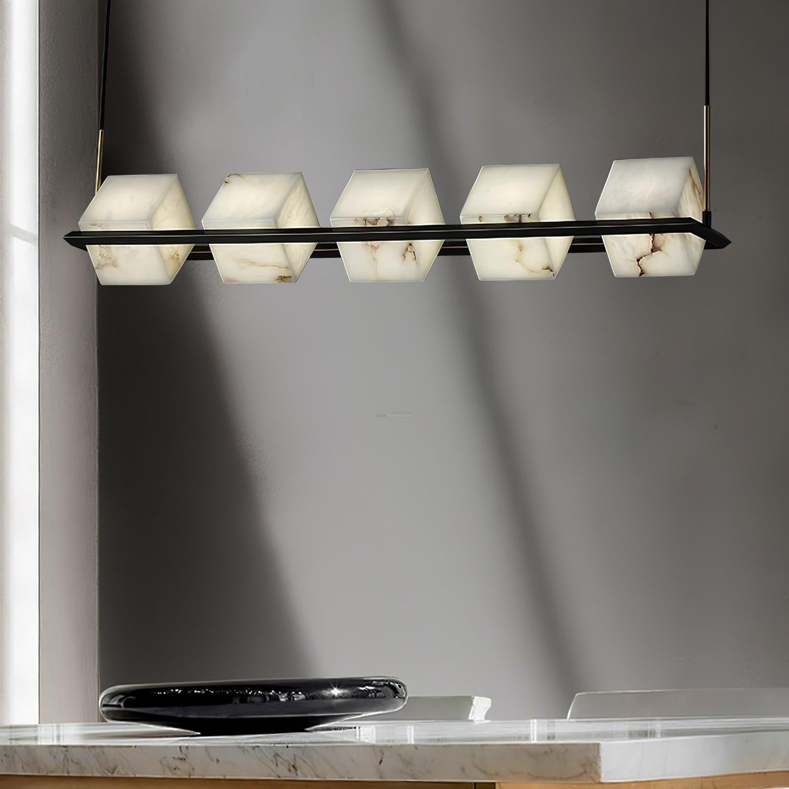 Alabaster Square Box Chandelier with 4/5/6/8/9 heads - 9 Heads L 41.3" x W 41.3" x H 17.7" / L 105cm x W 105cm x H 45cmBrass & Black & WhiteJoyfuzzy